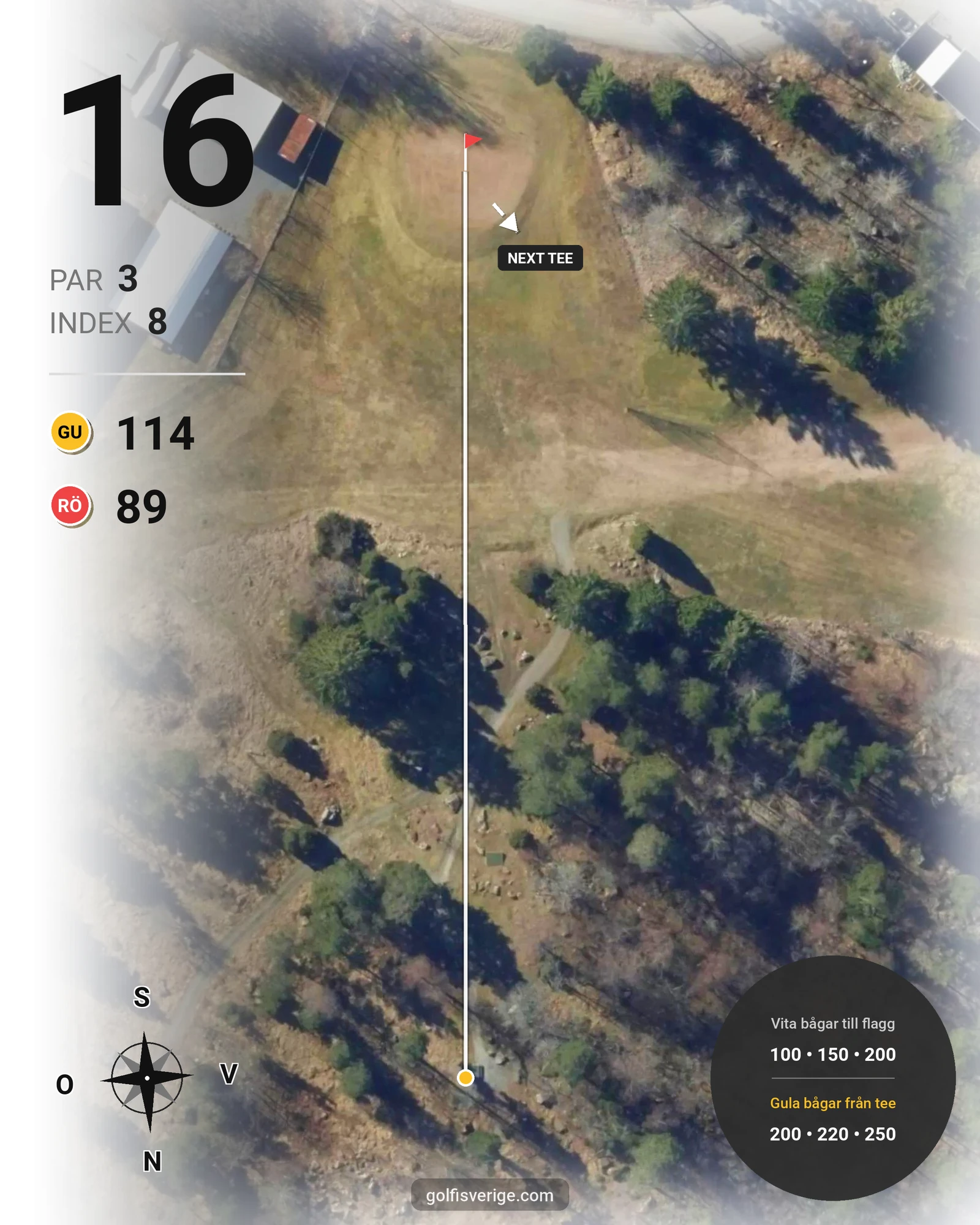 Banguide 3. Lilla banan på Upsala Golfklubb - Hål 16 karta
