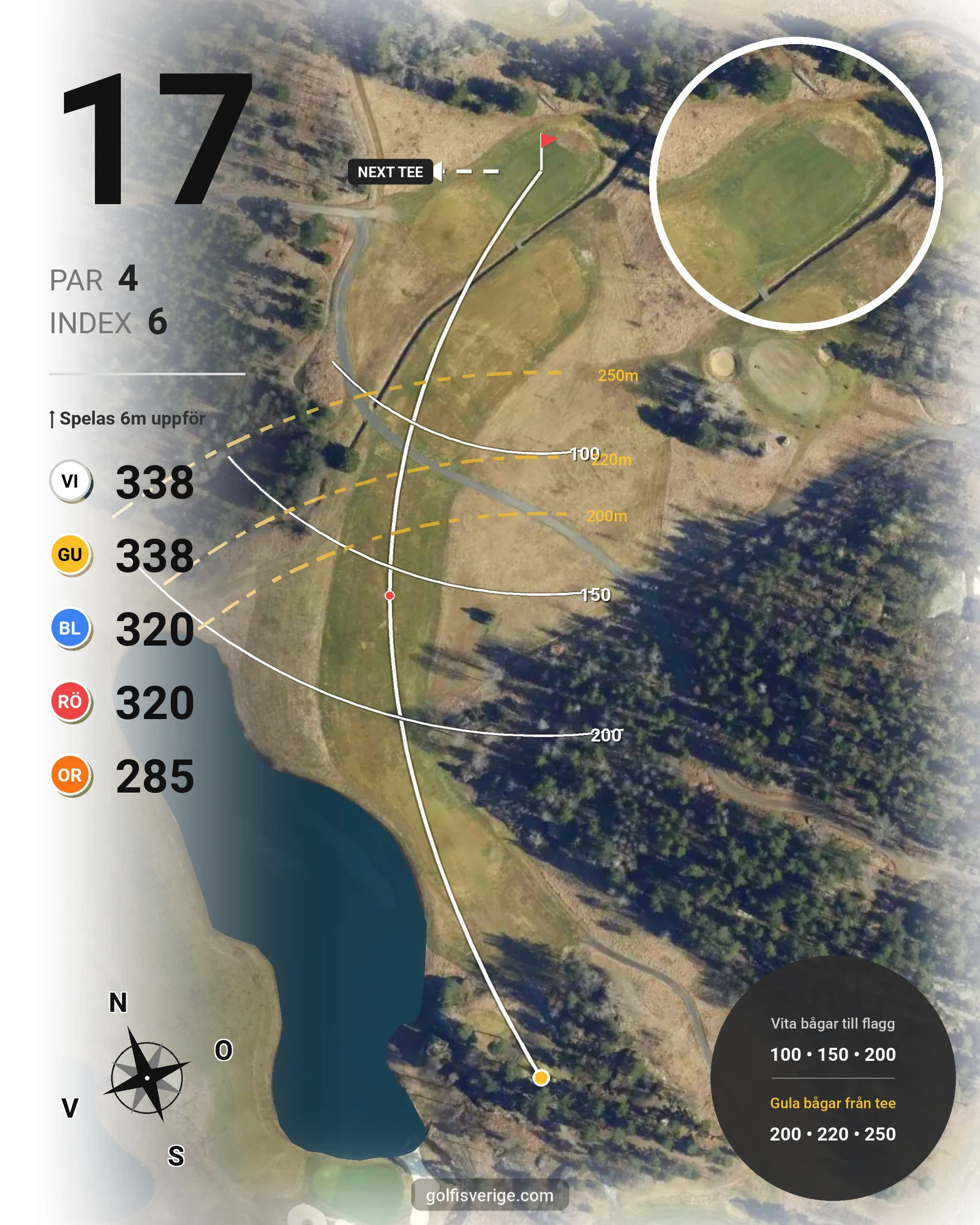Banguide 2. Mellanbanan på Upsala Golfklubb - Hål 17 karta