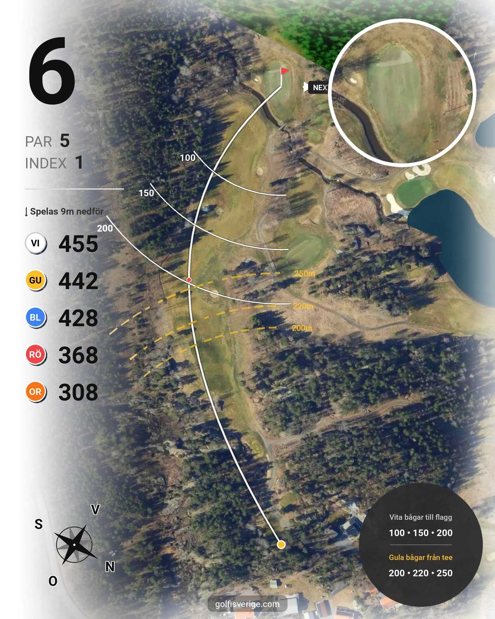 Banguide 2. Mellanbanan på Upsala Golfklubb - Hål 6 karta