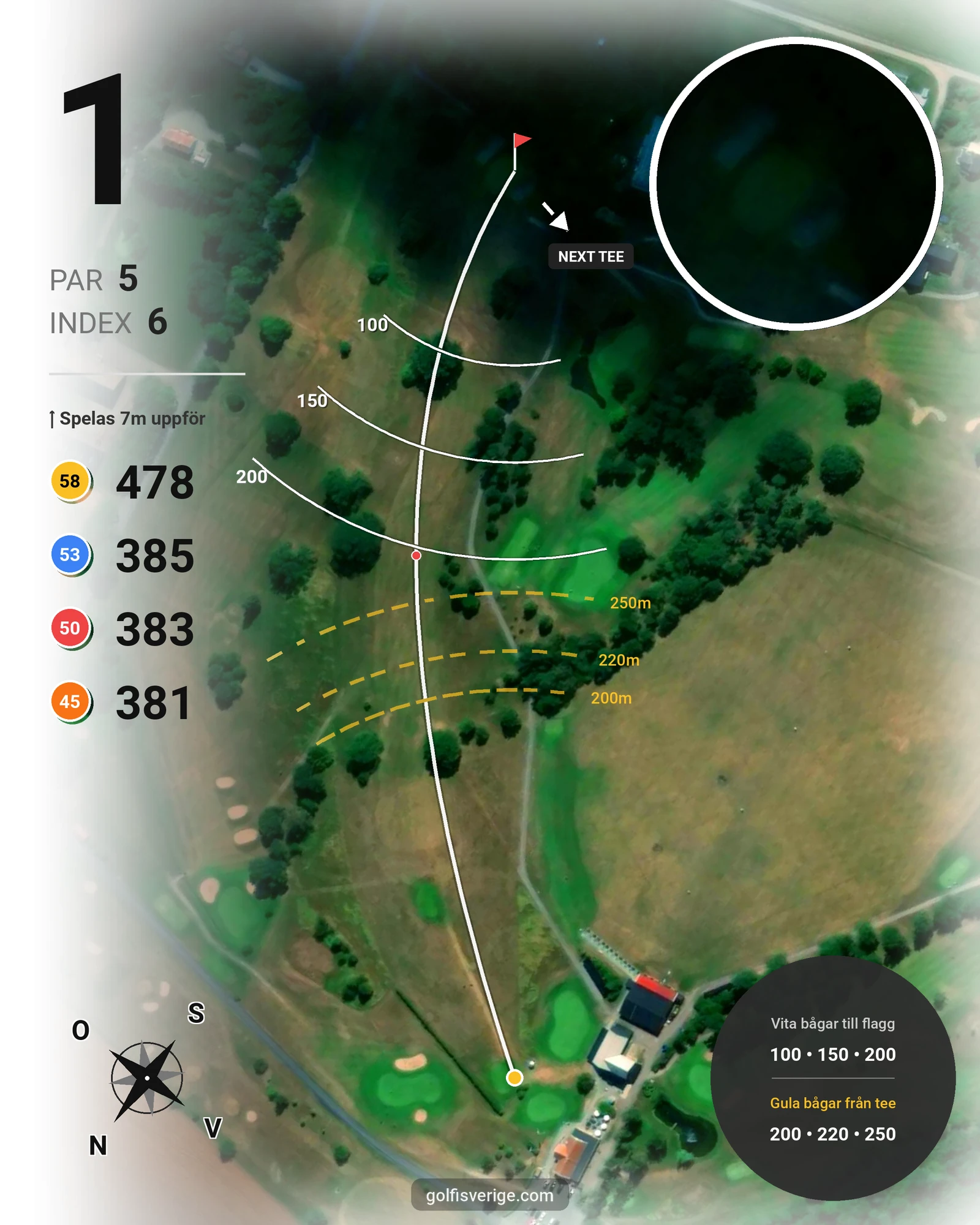 Banguide Vadstena Golfbana på Vadstena Golfklubb - Hål 1 karta
