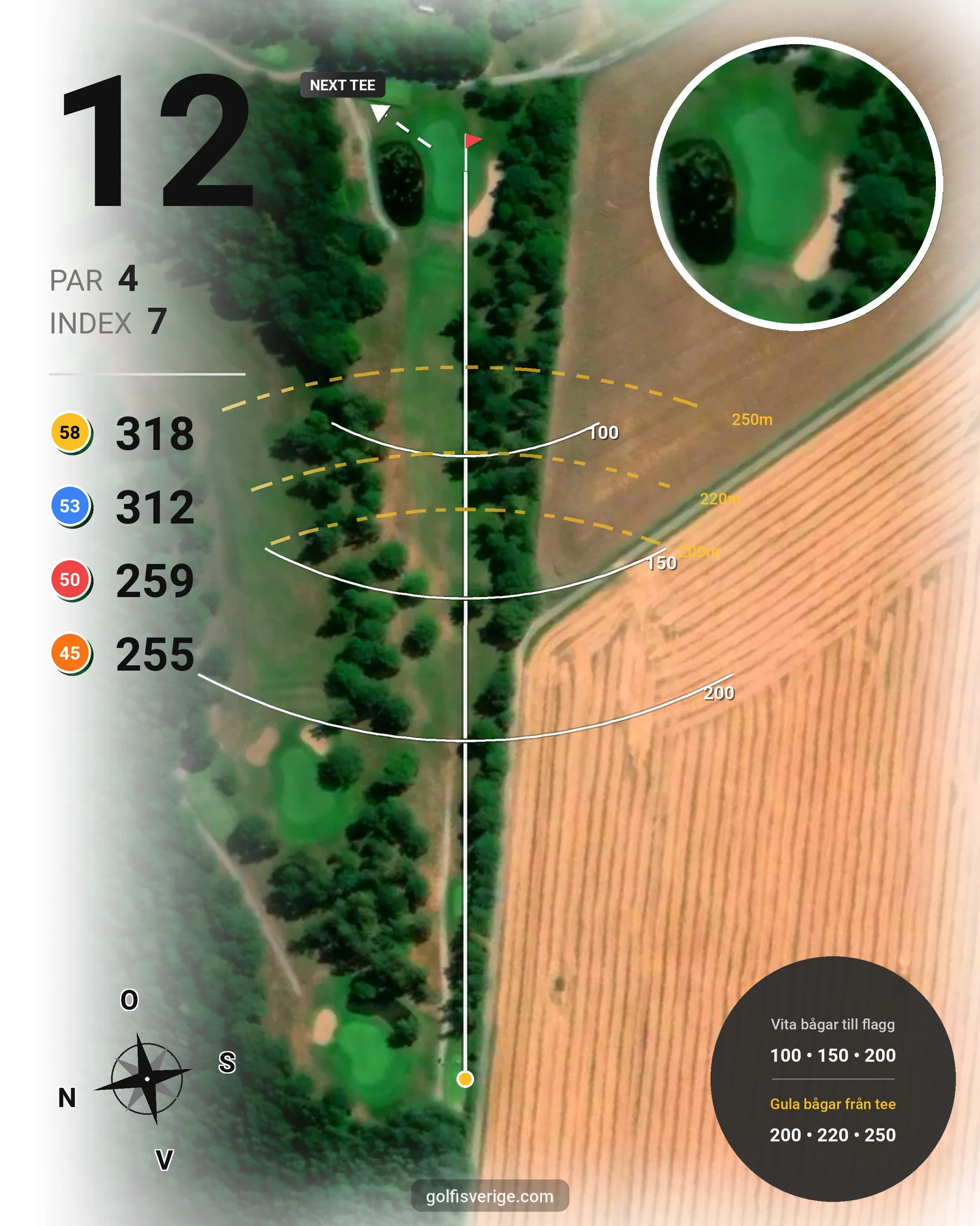 Banguide Vadstena Golfbana på Vadstena Golfklubb - Hål 12 karta