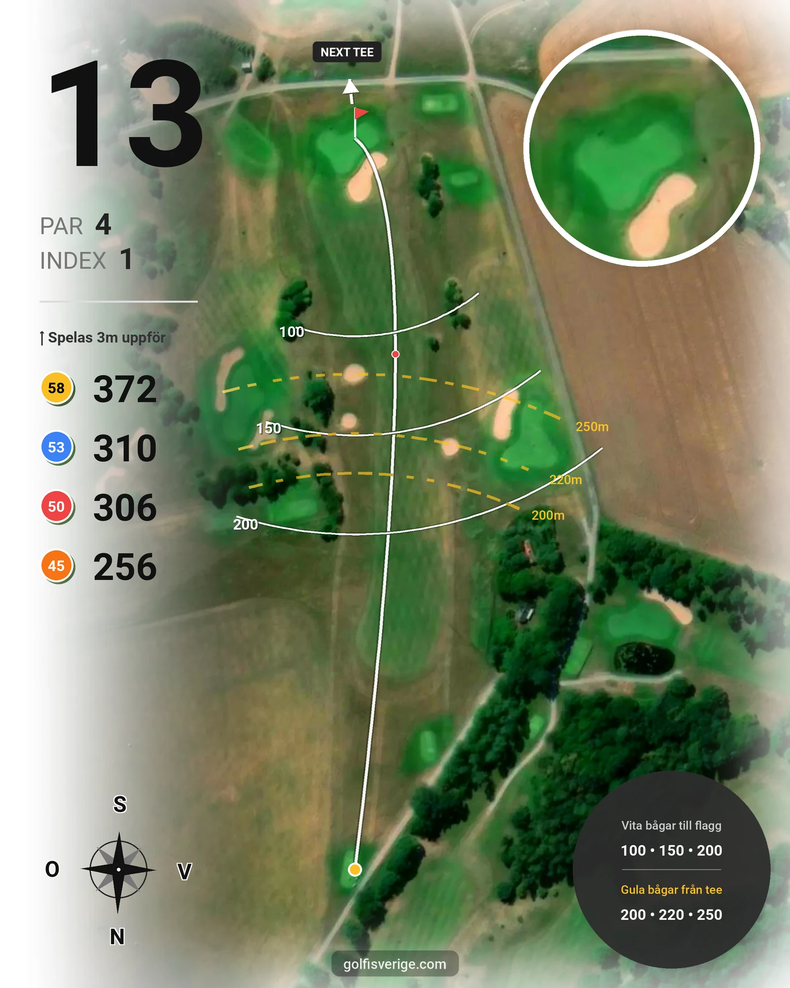Banguide Vadstena Golfbana på Vadstena Golfklubb - Hål 13 karta