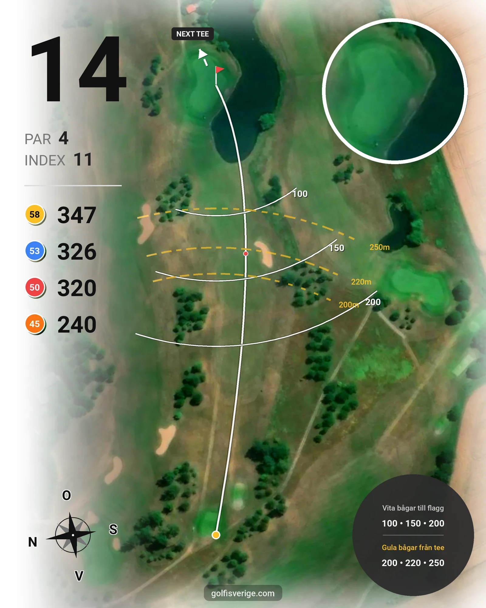 Banguide Vadstena Golfbana på Vadstena Golfklubb - Hål 14 karta