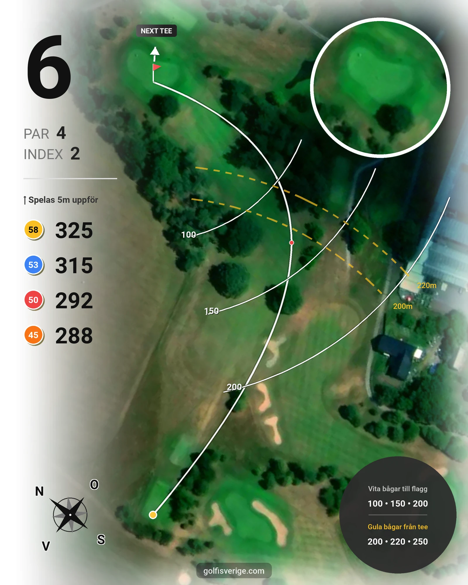 Banguide Vadstena Golfbana på Vadstena Golfklubb - Hål 6 karta