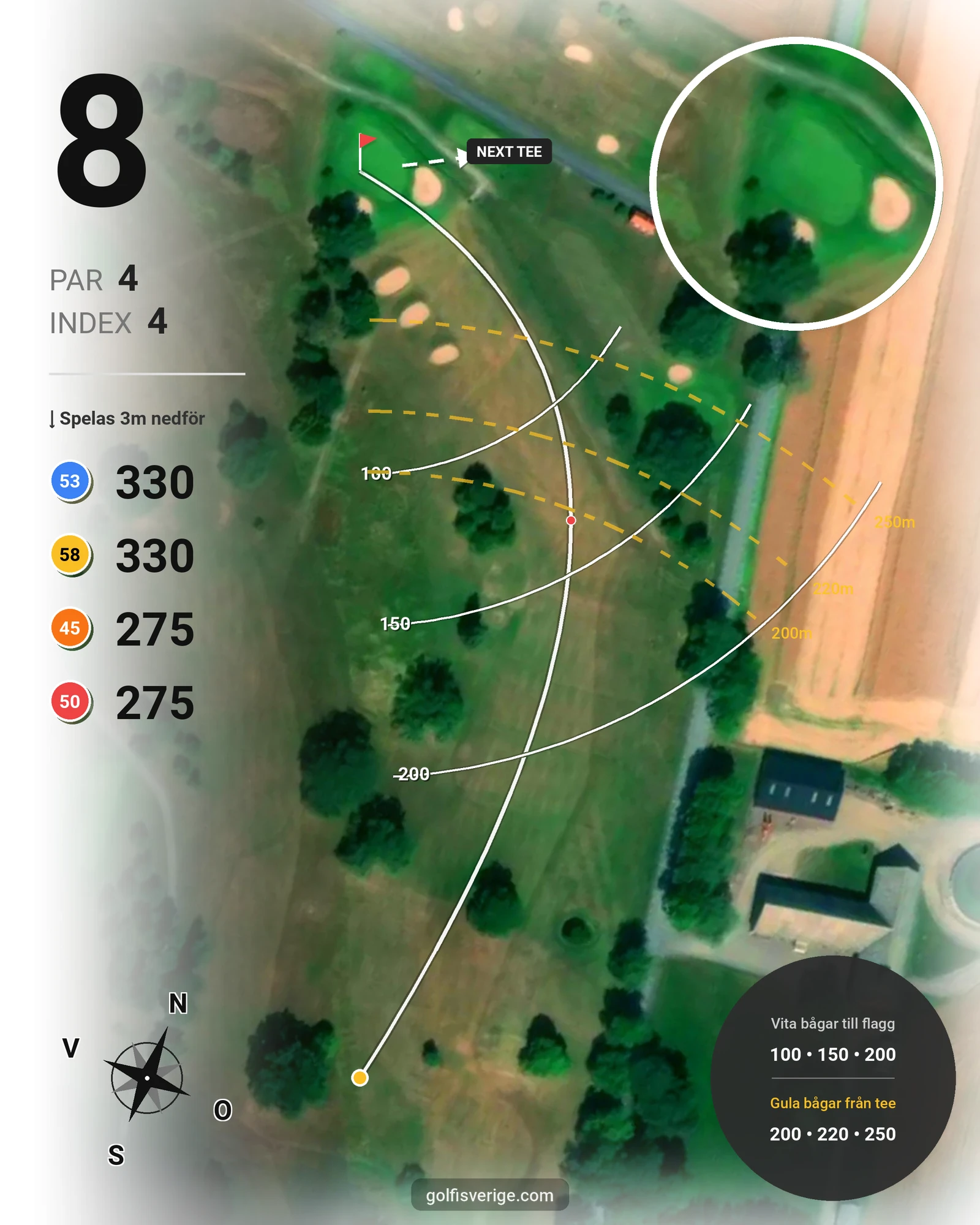 Banguide Vadstena Golfbana på Vadstena Golfklubb - Hål 8 karta