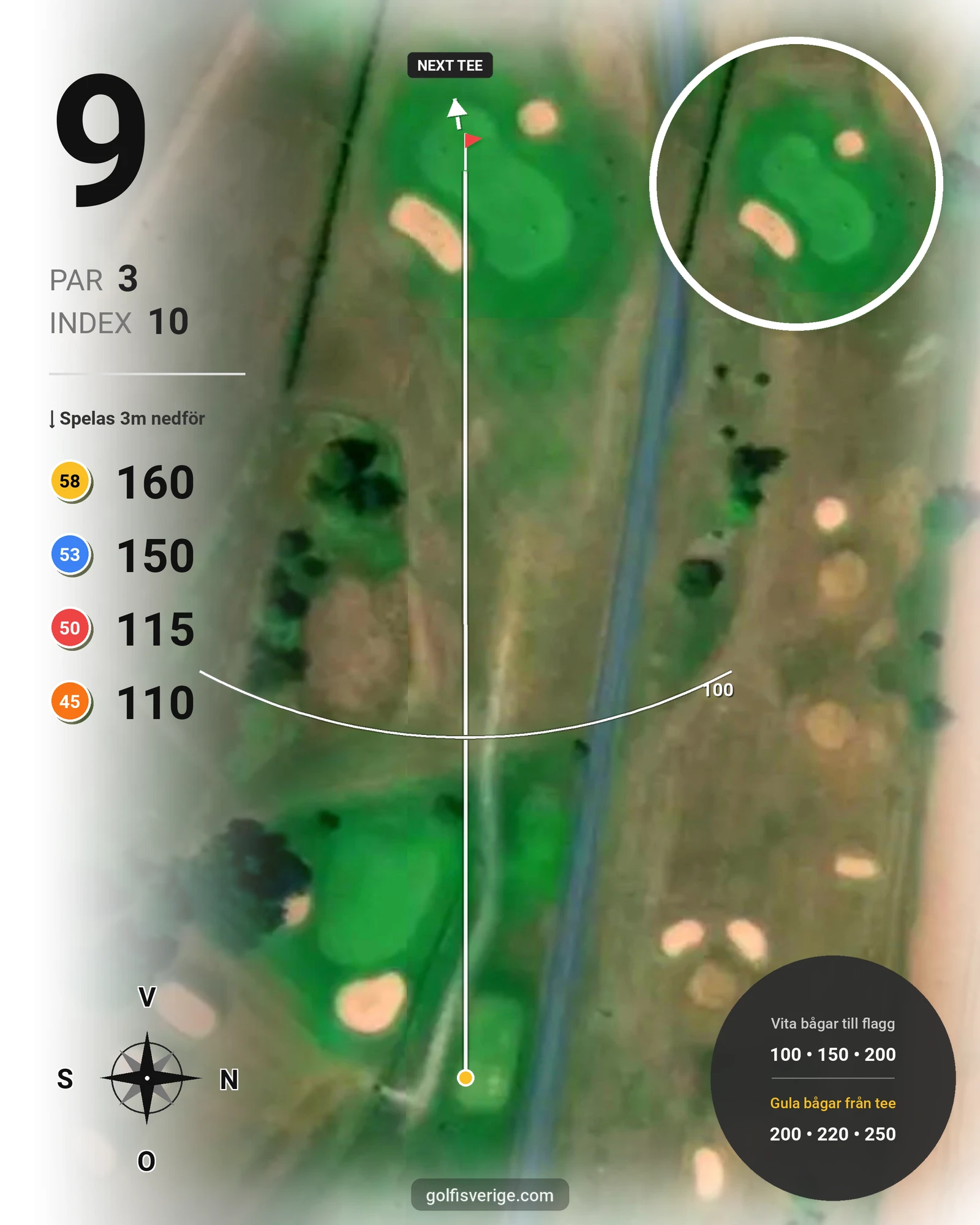 Banguide Vadstena Golfbana på Vadstena Golfklubb - Hål 9 karta