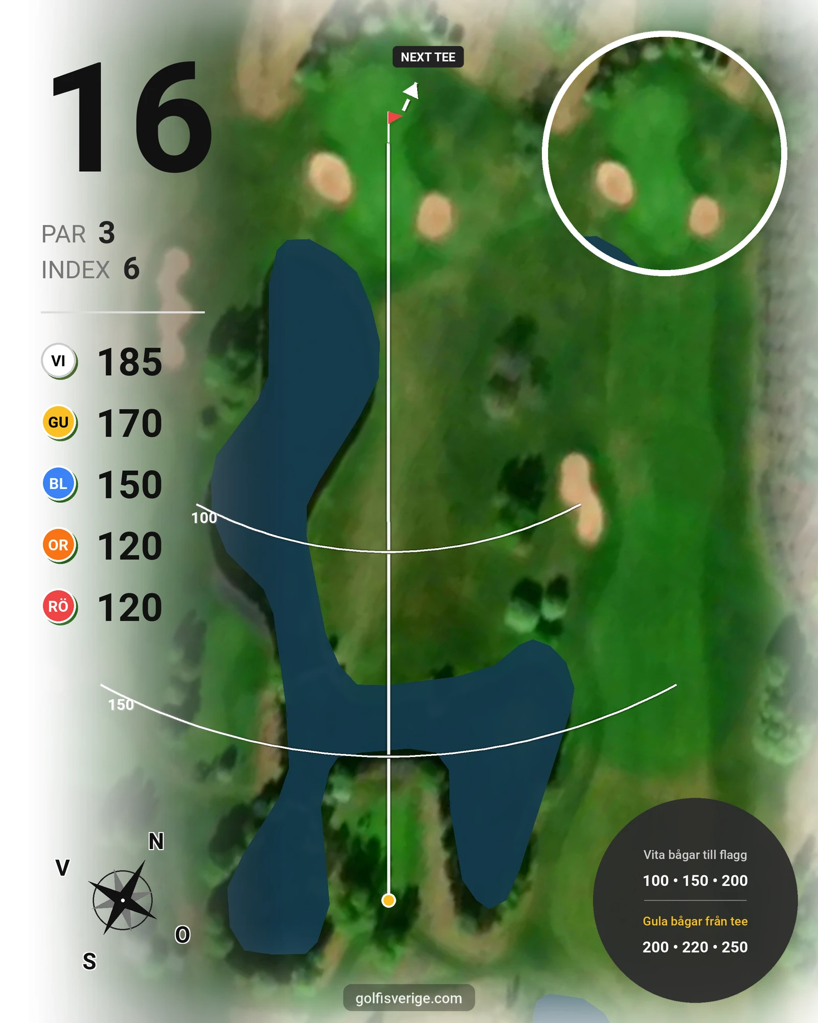 Banguide Vara-Bjertorp Golfklubb hål 16 karta