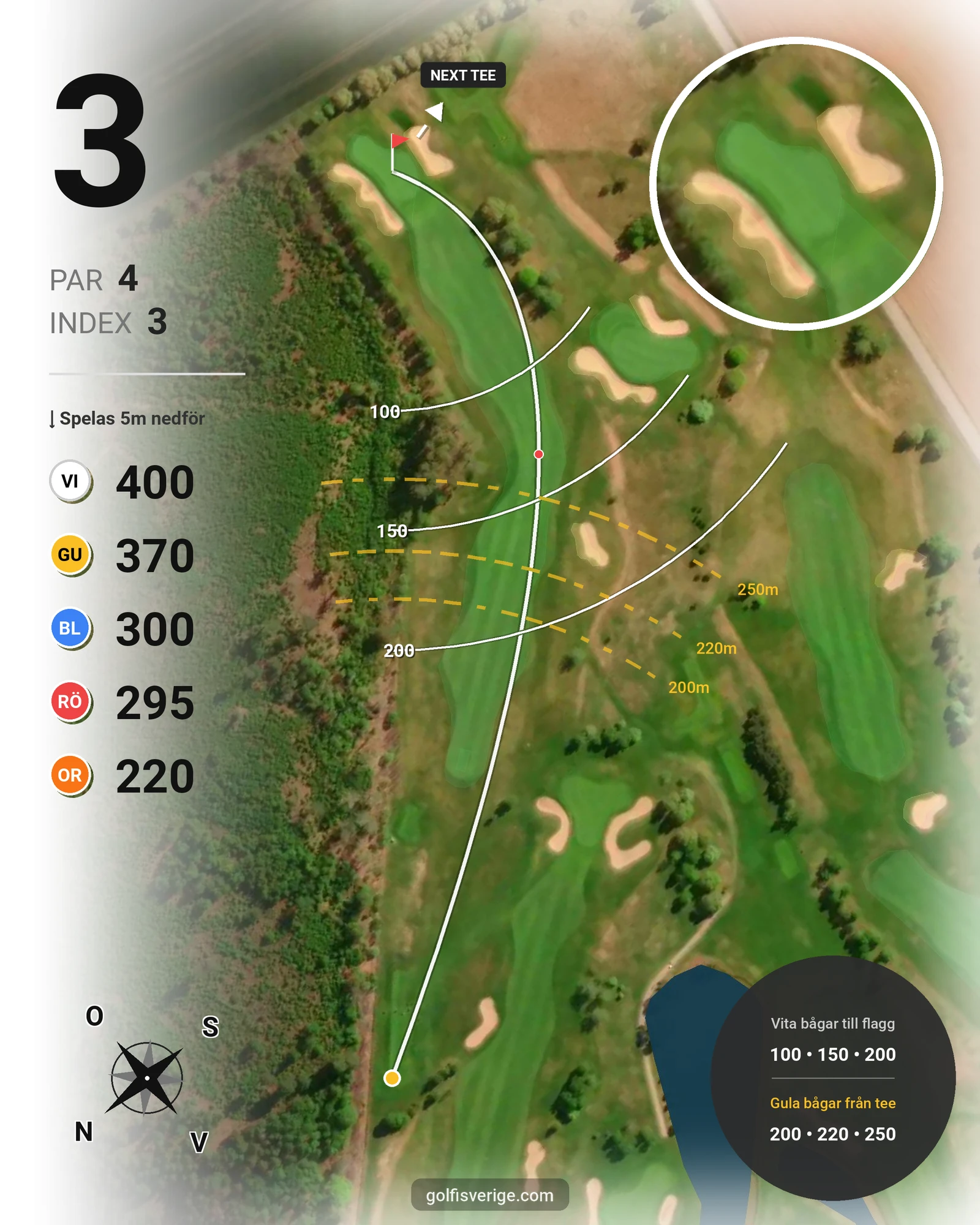 Banguide Vara-Bjertorp Golfklubb hål 3 karta
