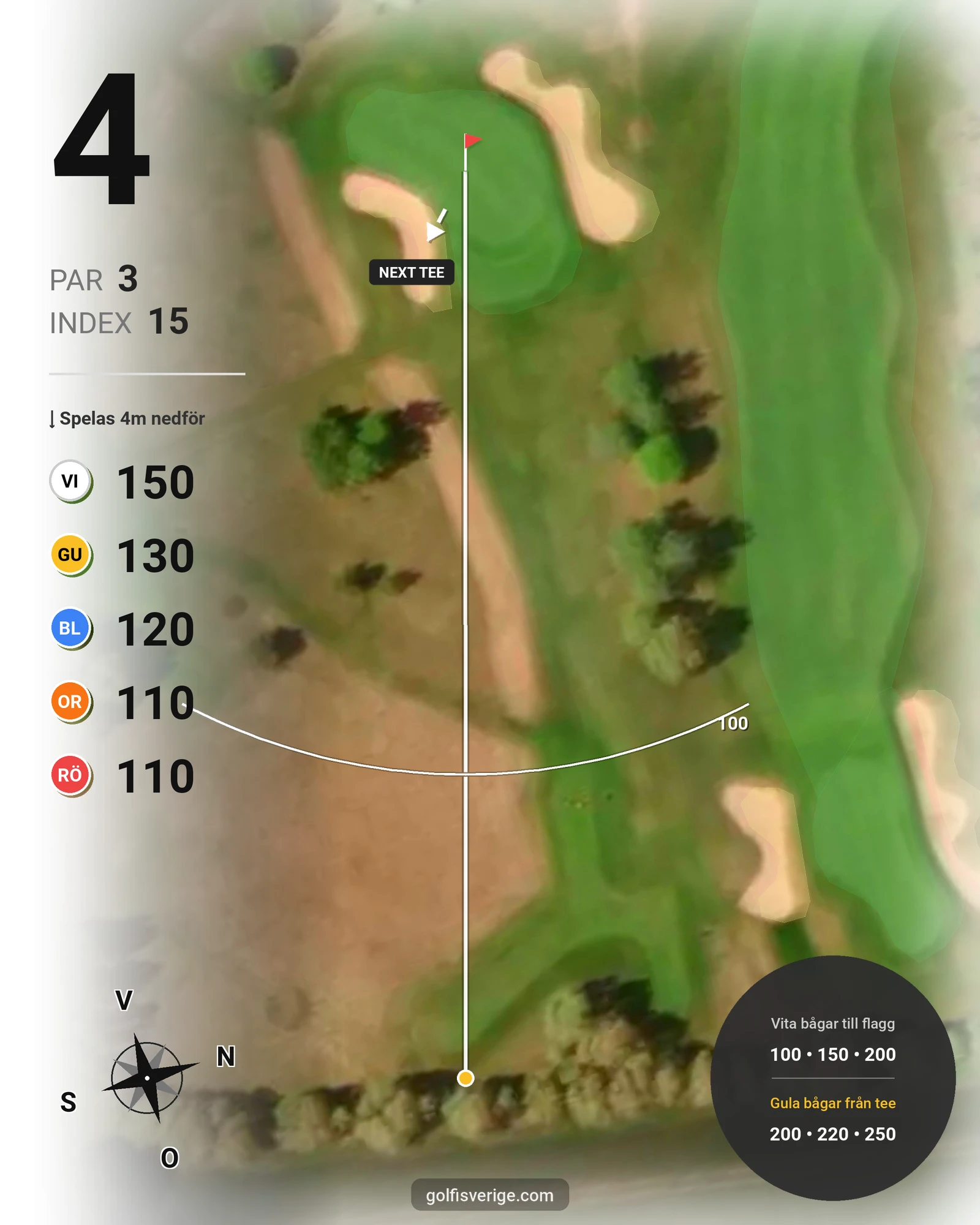 Banguide Vara-Bjertorp Golfklubb hål 4 karta