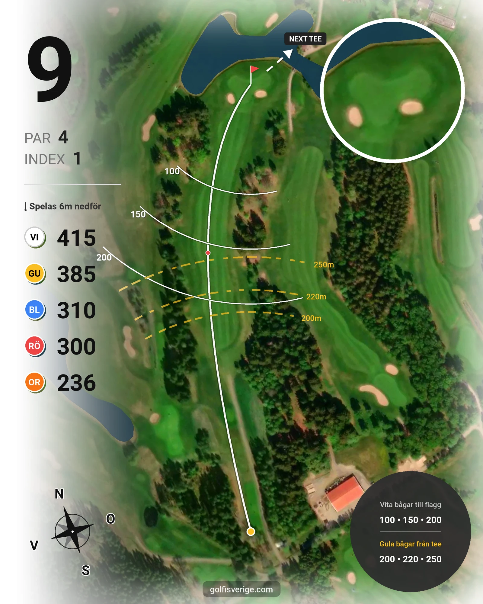 Banguide Vara-Bjertorp Golfklubb hål 9 karta