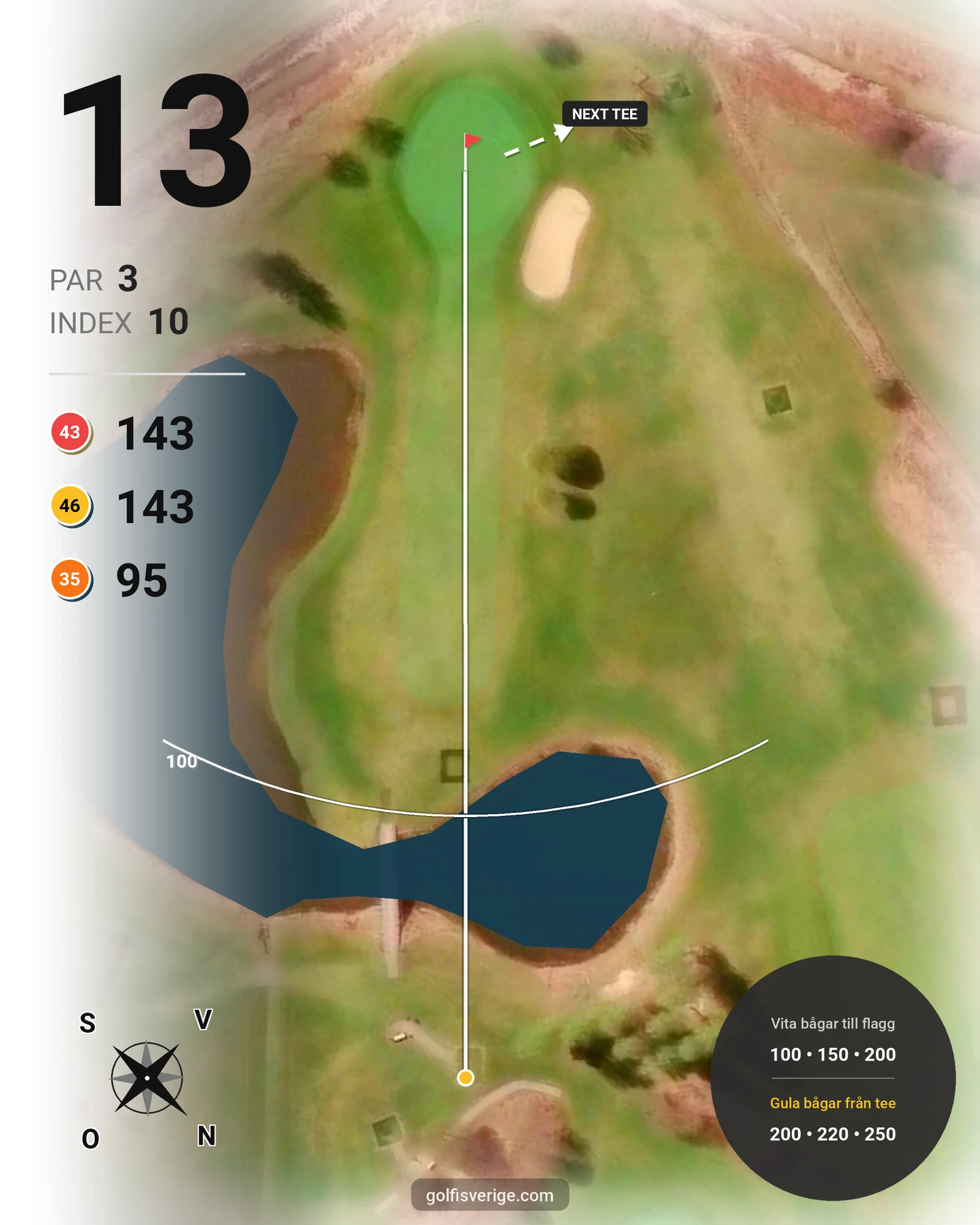 Banguide Vårdsbergs Golfbana på Vårdsbergs Golfklubb - Hål 13 karta