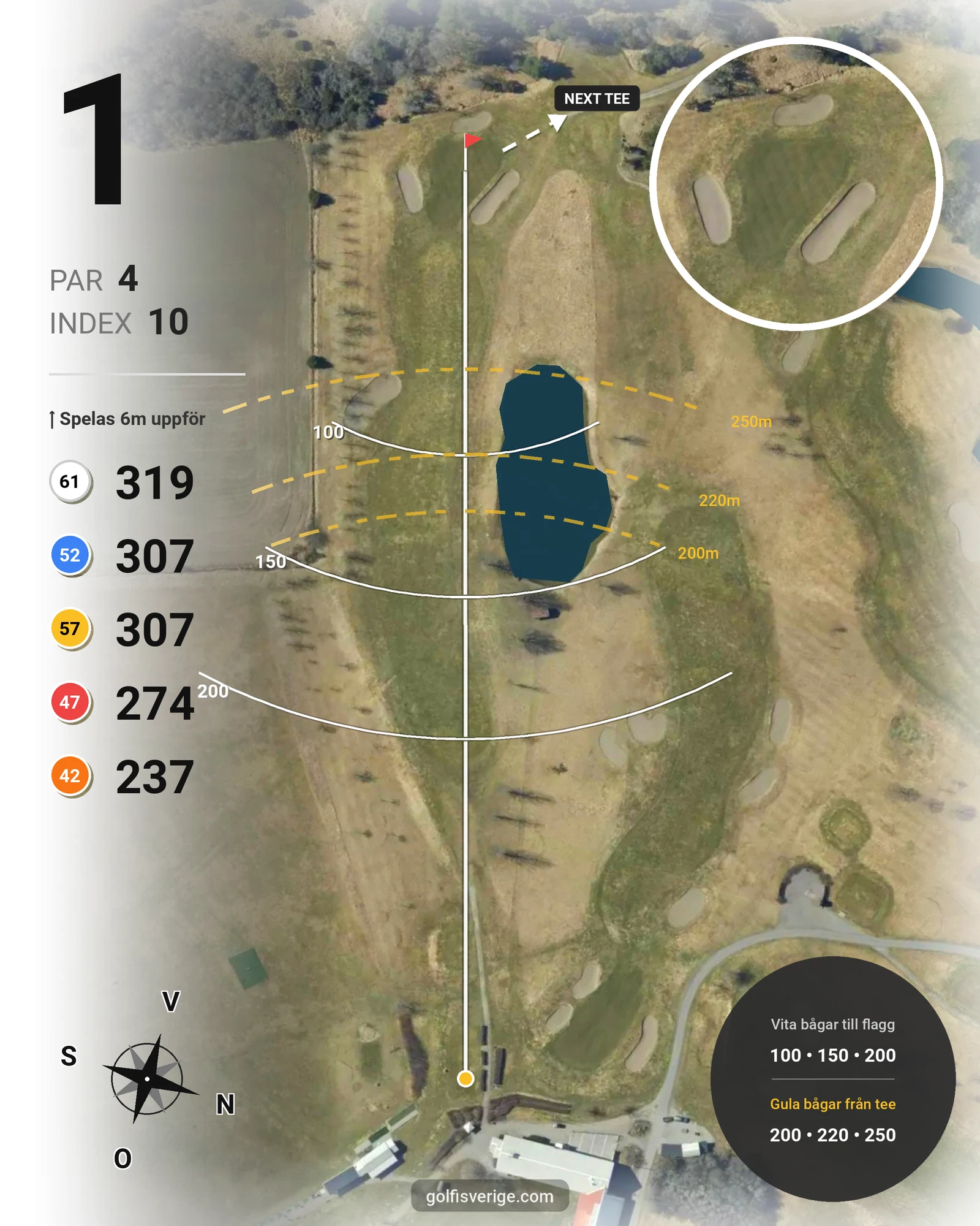 Banguide Vassunda GK 18 hål på Vassunda Golfklubb - Hål 1 karta