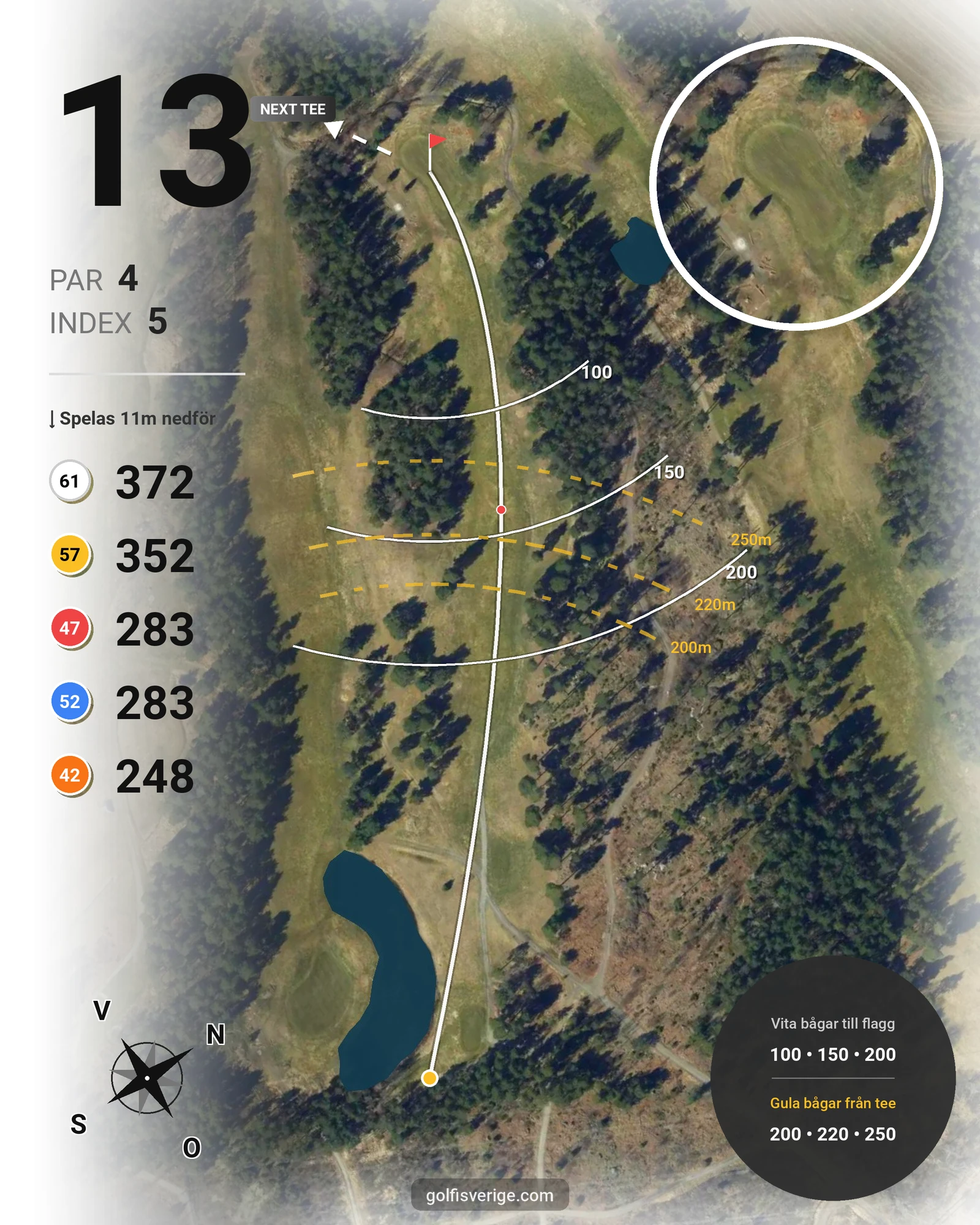 Banguide Vassunda GK 18 hål på Vassunda Golfklubb - Hål 13 karta