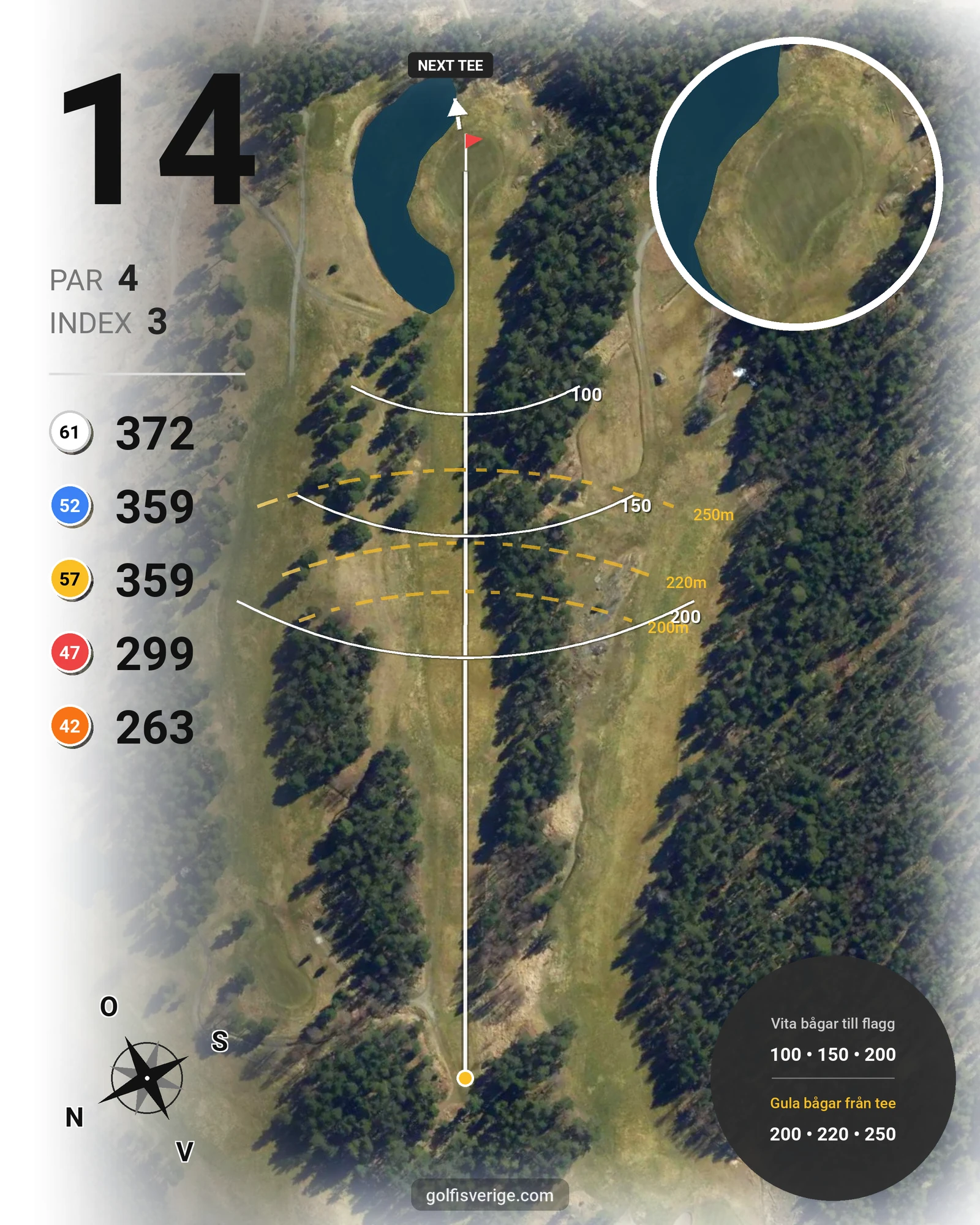 Banguide Vassunda GK 18 hål på Vassunda Golfklubb - Hål 14 karta