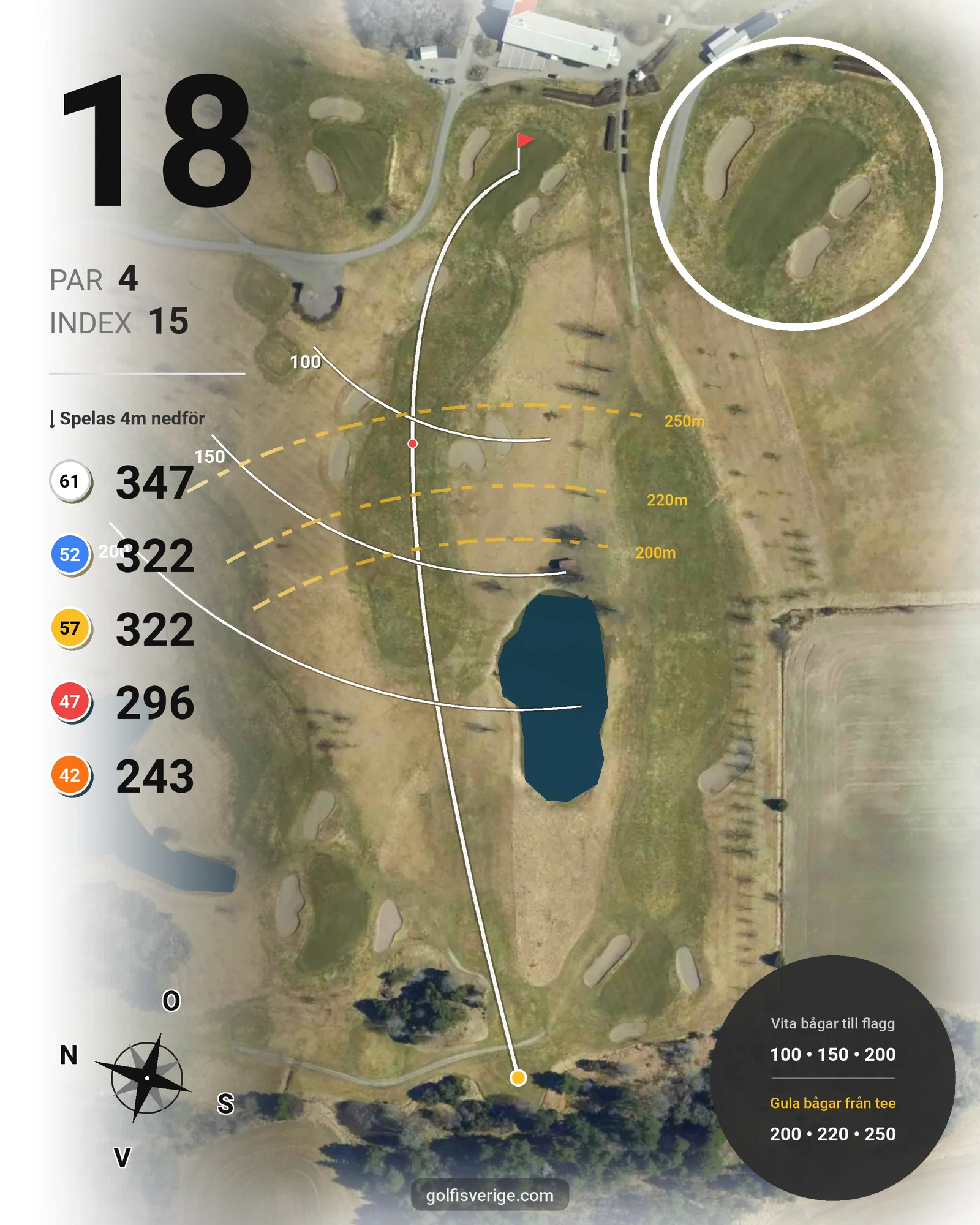 Banguide Vassunda GK 18 hål på Vassunda Golfklubb - Hål 18 karta