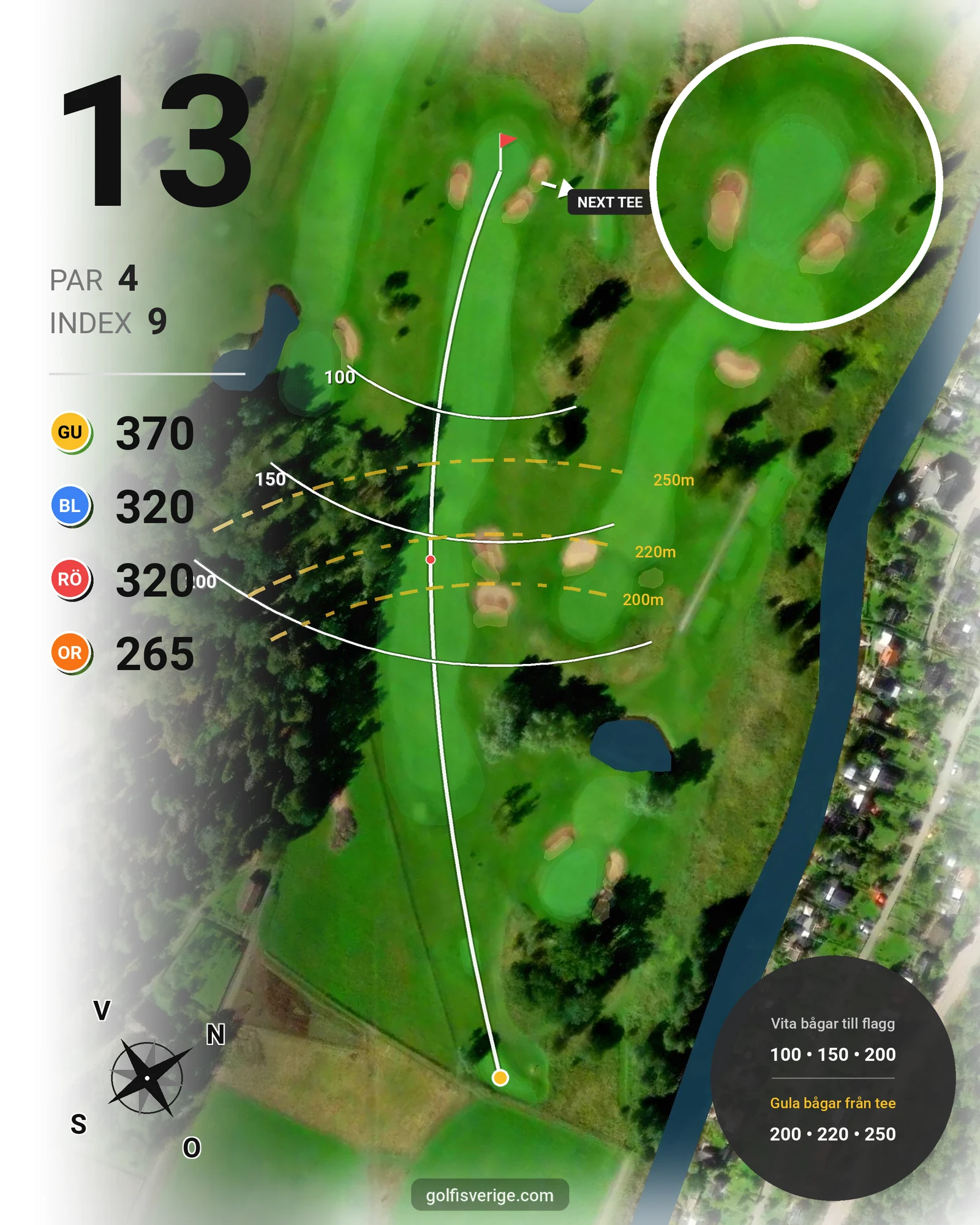 Banguide Västerås Golfklubb hål 13 karta