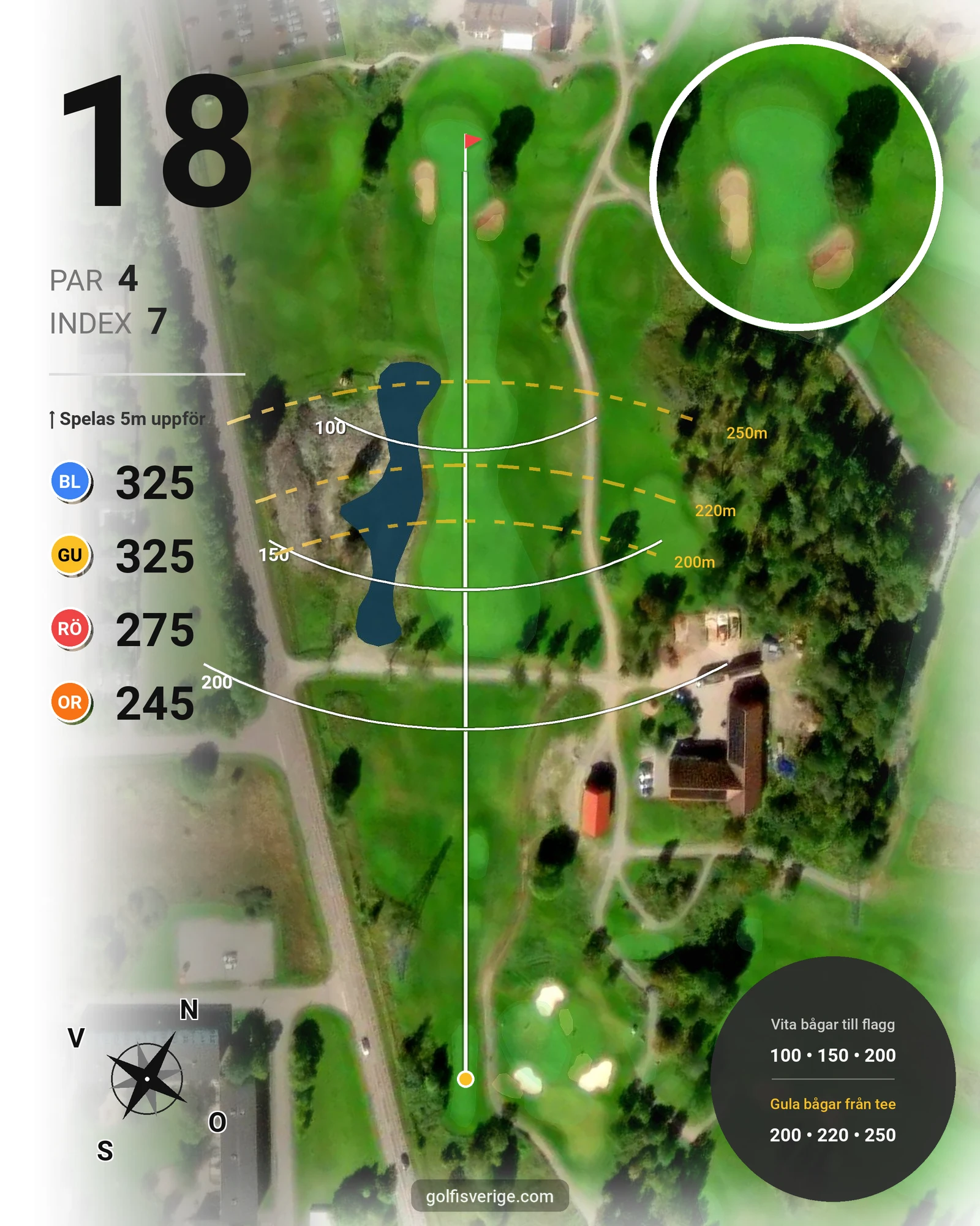 Banguide Västerås Golfklubb hål 18 karta