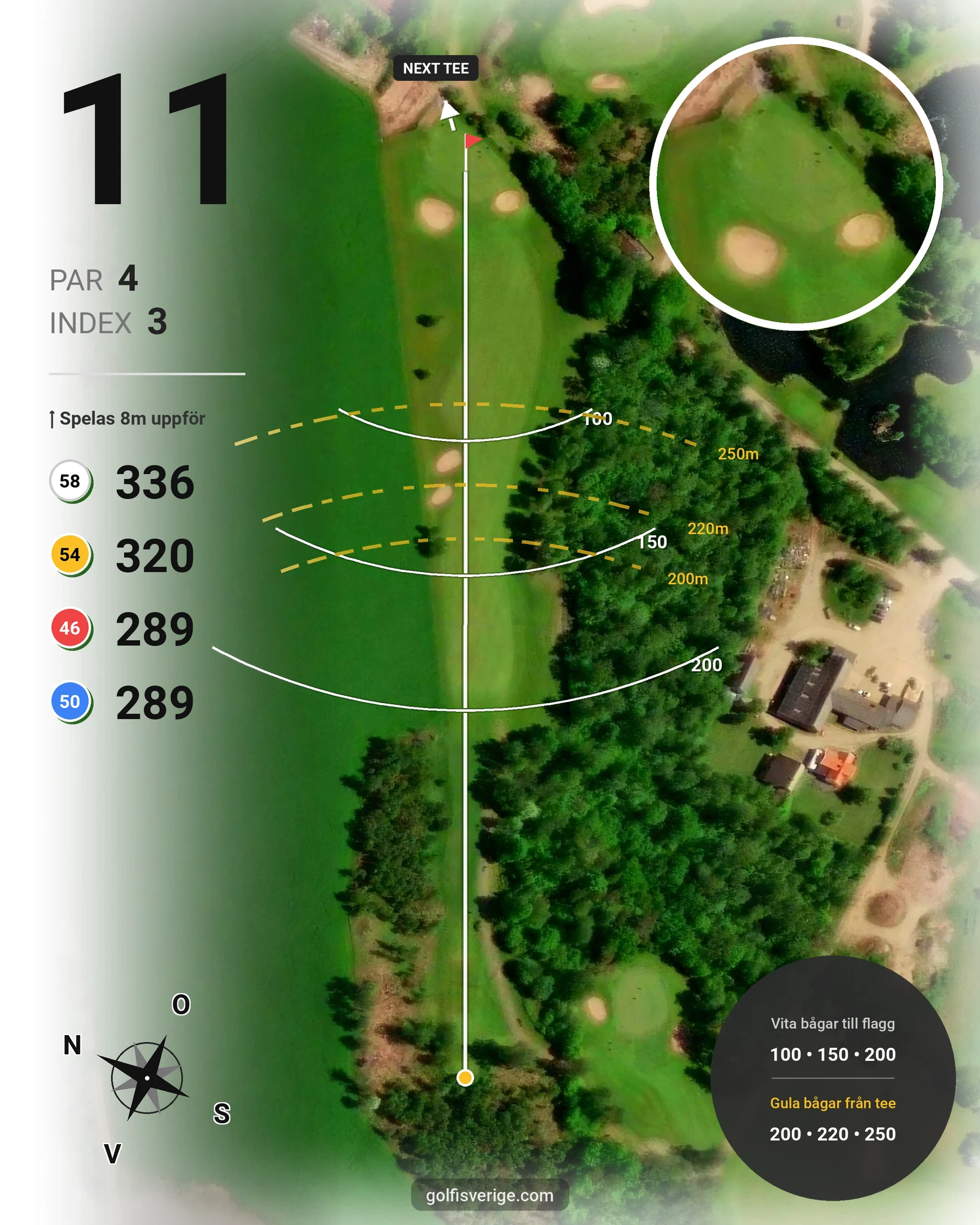 Banguide 18 hålsbanan-Töllstorpslingan på Vinbergs Golfklubb - Hål 11 karta