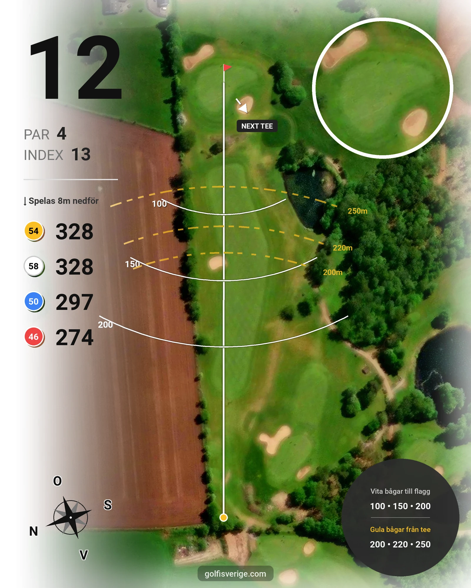 Banguide 18 hålsbanan-Töllstorpslingan på Vinbergs Golfklubb - Hål 12 karta