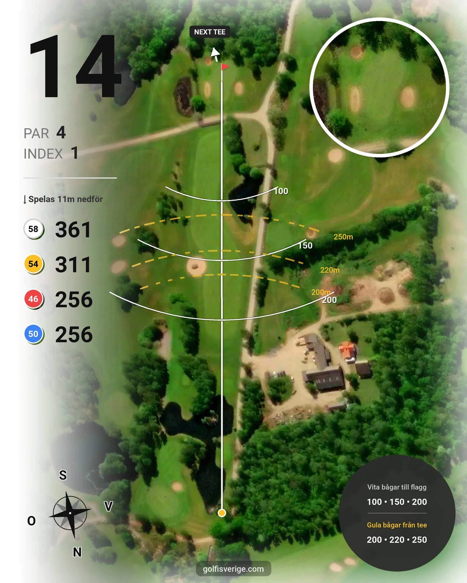 Banguide 18 hålsbanan-Töllstorpslingan på Vinbergs Golfklubb - Hål 14 karta
