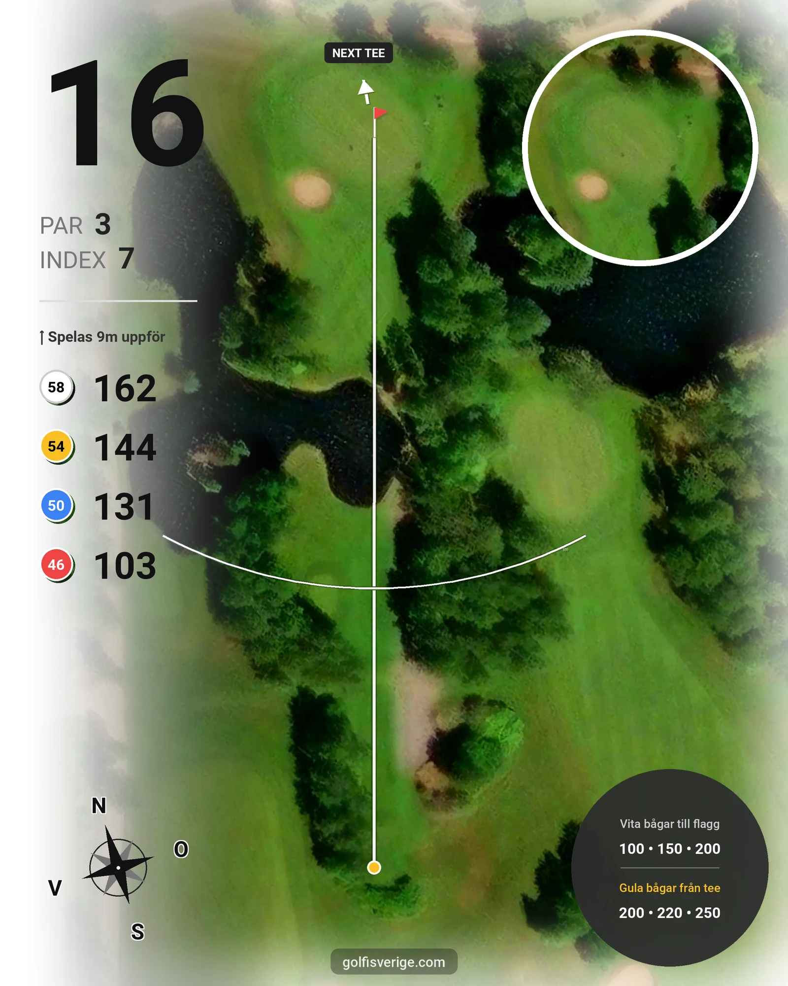 Banguide 18 hålsbanan-Töllstorpslingan på Vinbergs Golfklubb - Hål 16 karta