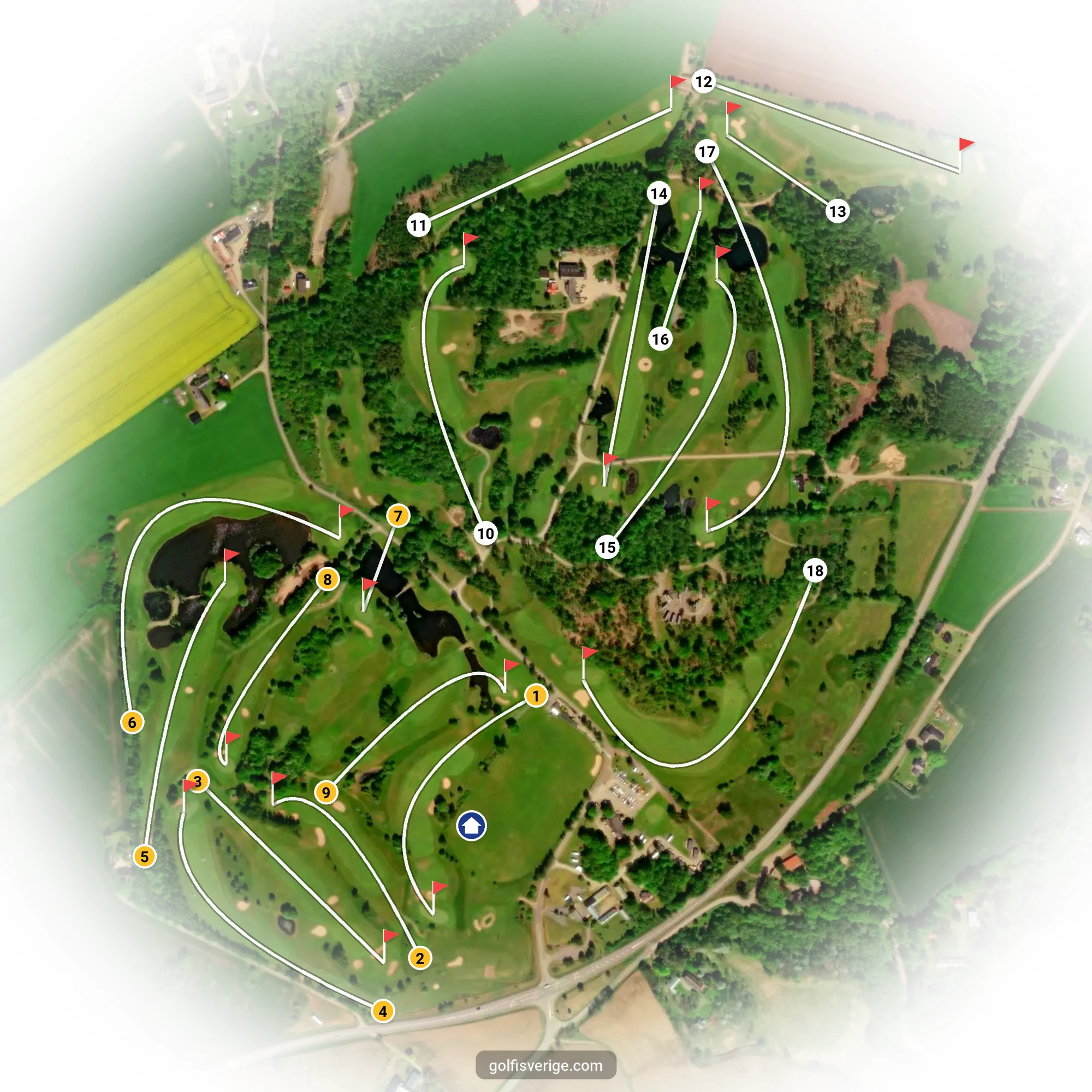 Banguide för 18 hålsbanan-Töllstorpslingan på Vinbergs Golfklubb
