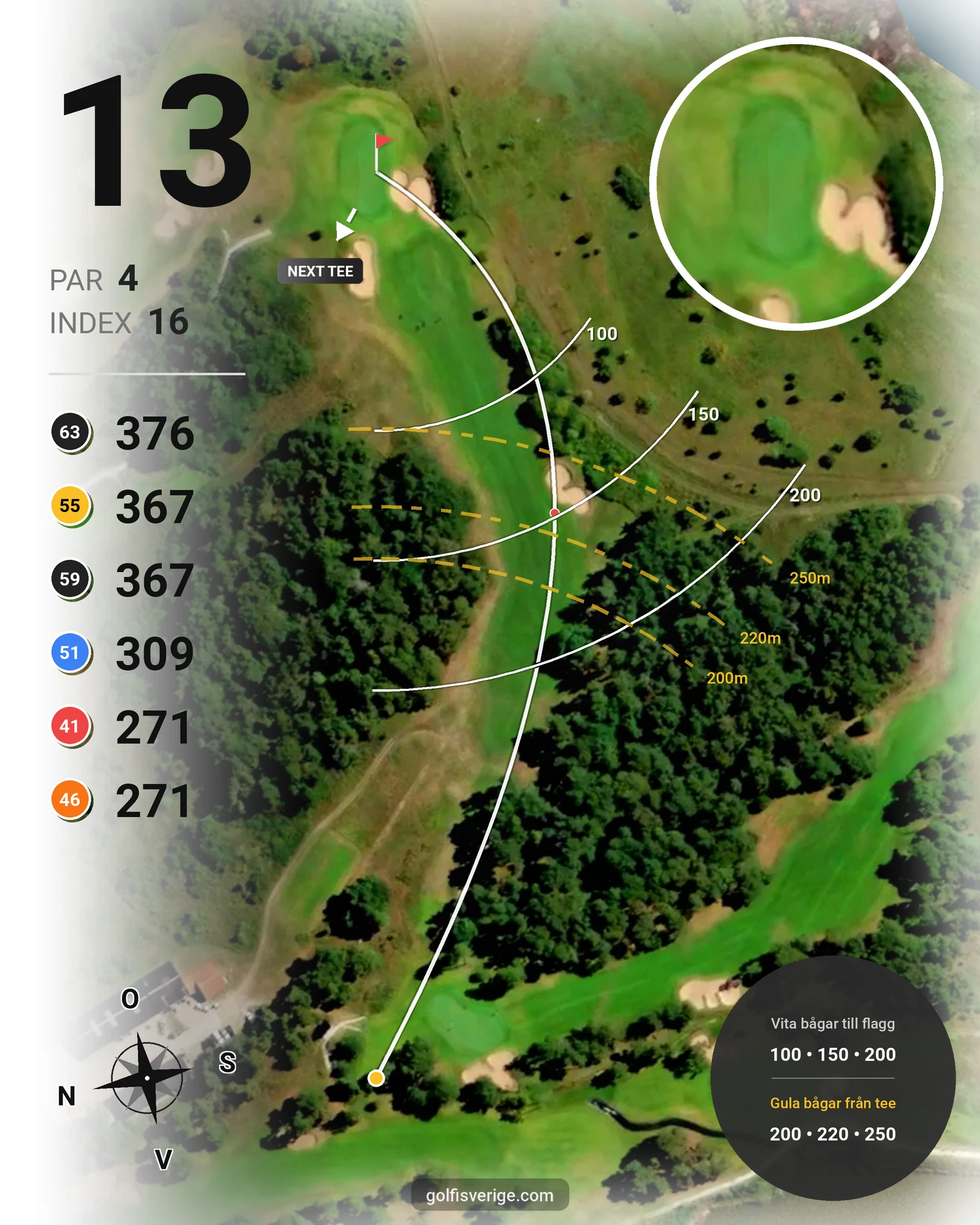 Banguide VGK 18 hålsbanan på Visby Golfklubb - Hål 13 karta