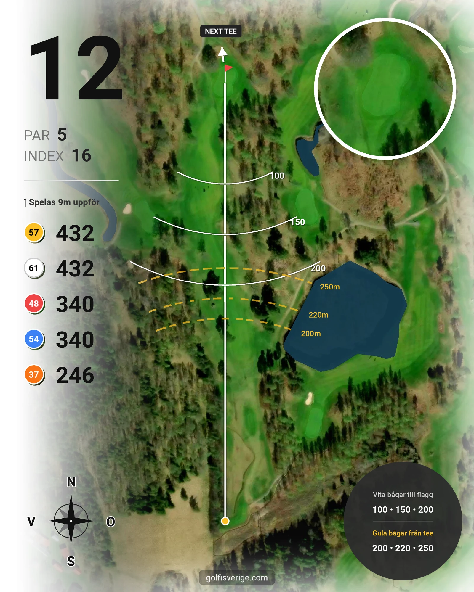 Banguide 18-hålsbanan på Vreta Kloster Golfklubb - Hål 12 karta