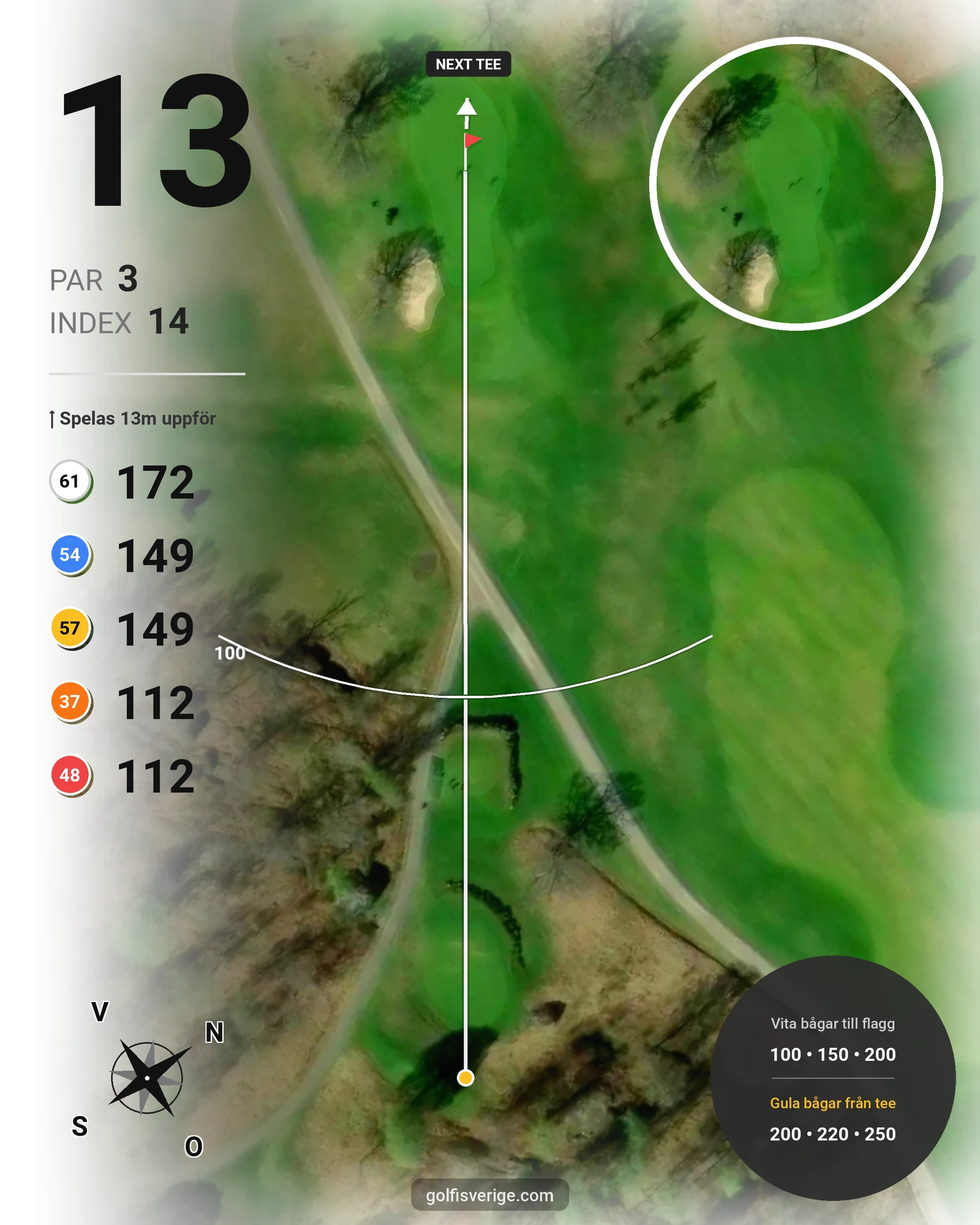 Banguide 18-hålsbanan på Vreta Kloster Golfklubb - Hål 13 karta