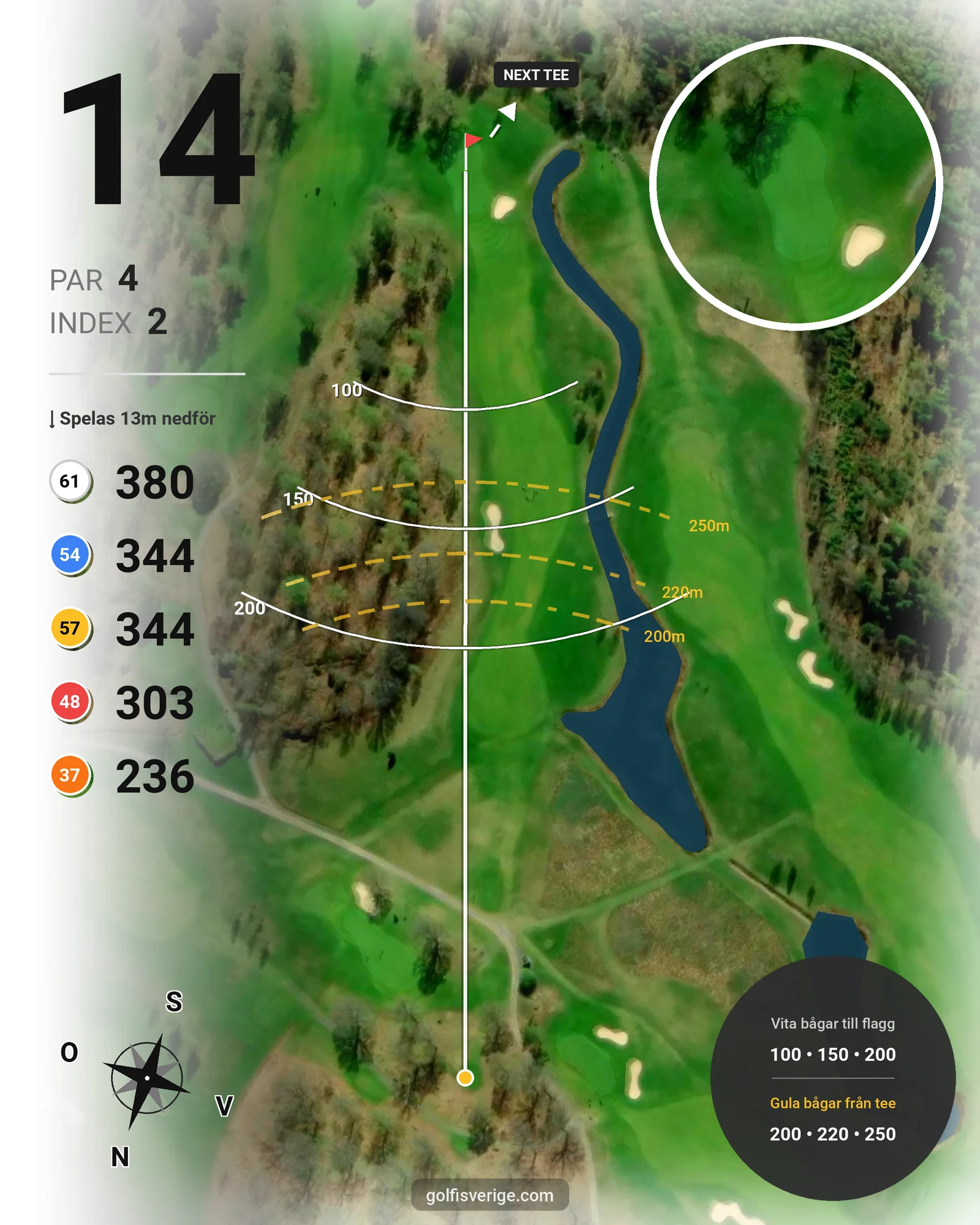 Banguide 18-hålsbanan på Vreta Kloster Golfklubb - Hål 14 karta