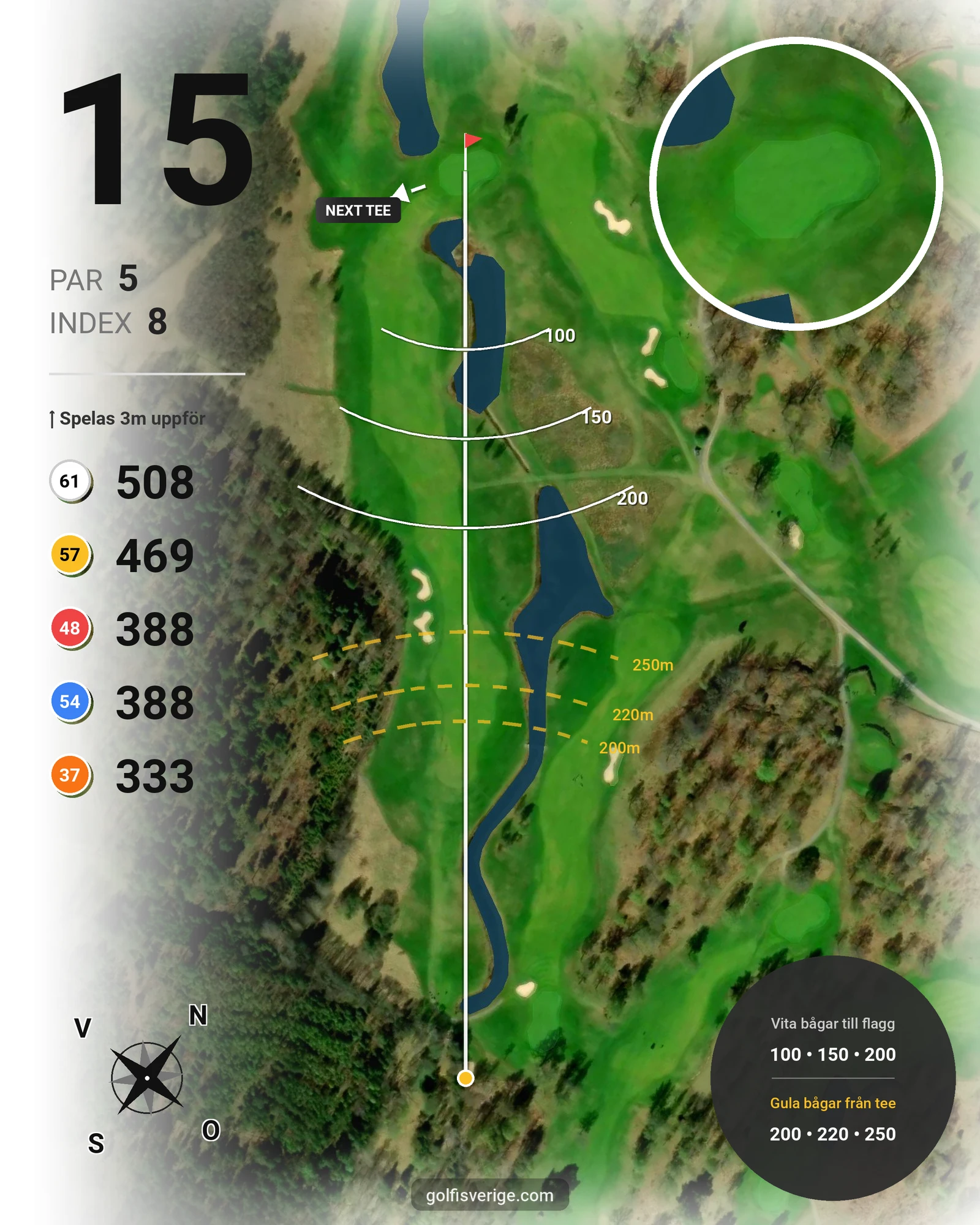 Banguide 18-hålsbanan på Vreta Kloster Golfklubb - Hål 15 karta