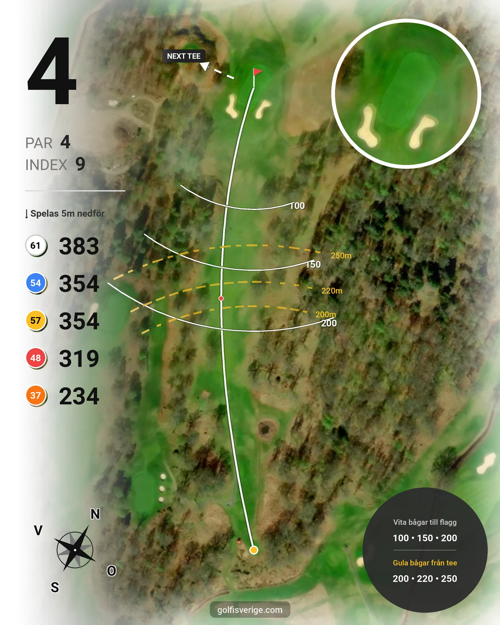 Banguide 18-hålsbanan på Vreta Kloster Golfklubb - Hål 4 karta