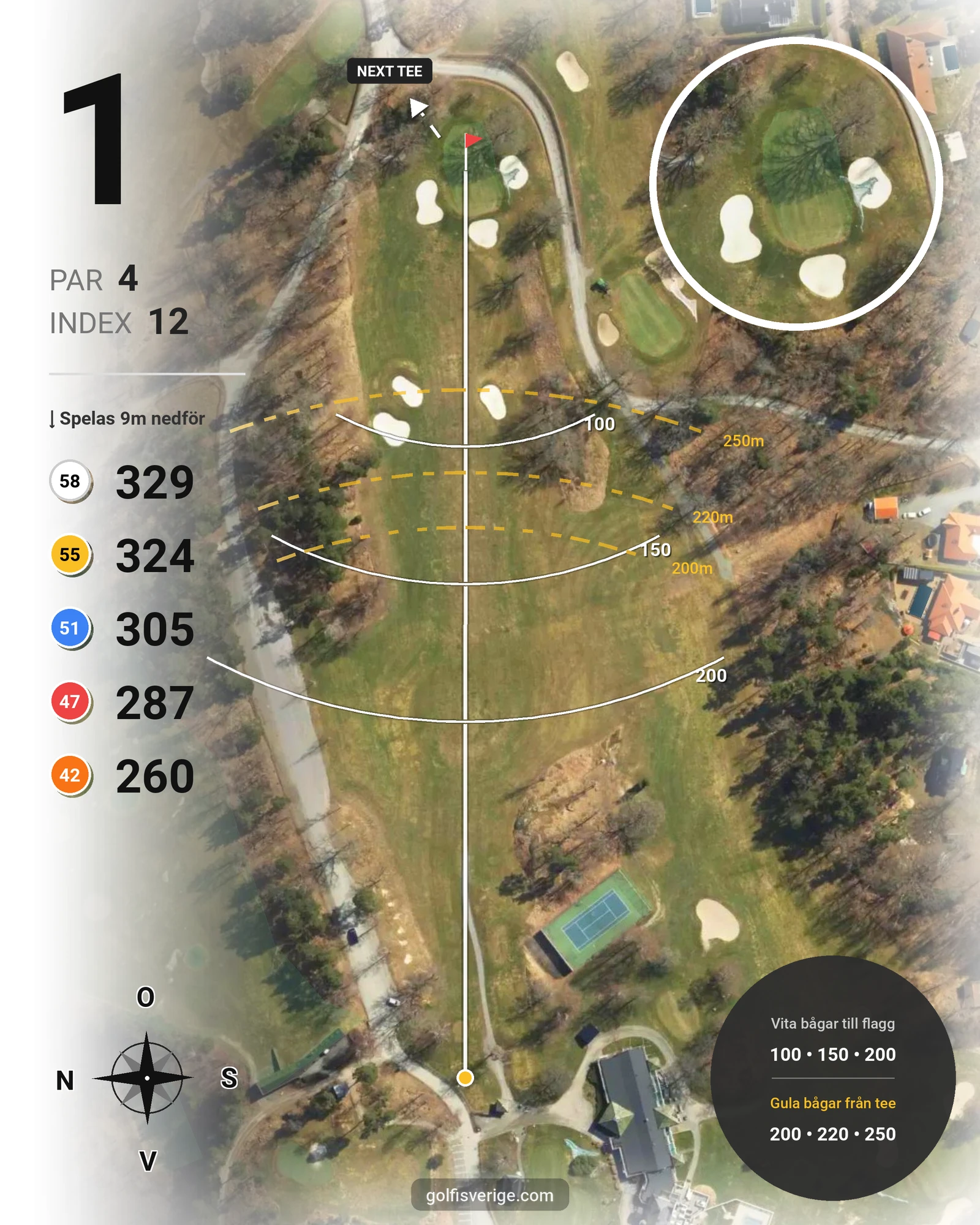 Banguide 18-hålsbanan på Wermdö Golf & Country Club - Hål 1 karta