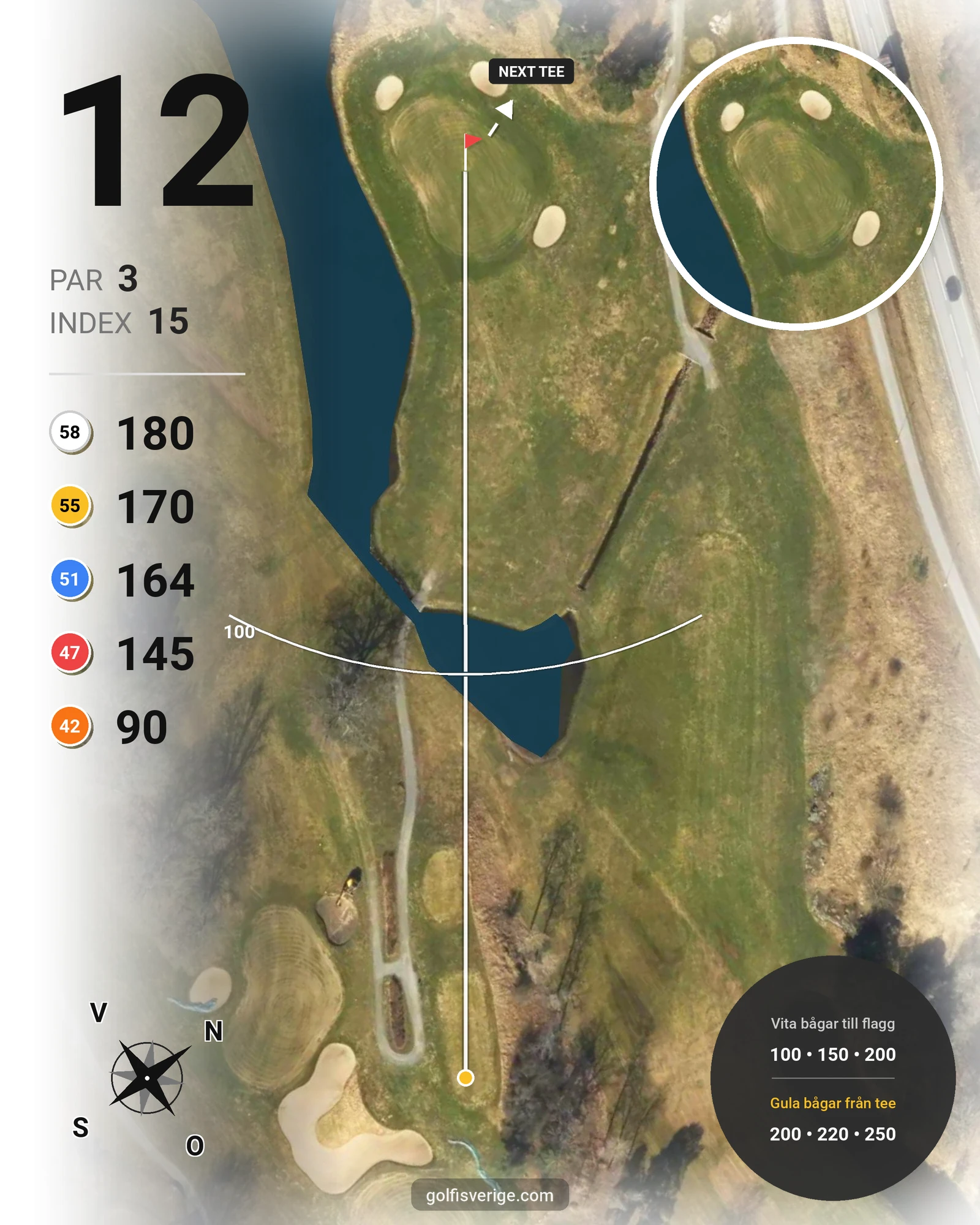 Banguide 18-hålsbanan på Wermdö Golf & Country Club - Hål 12 karta
