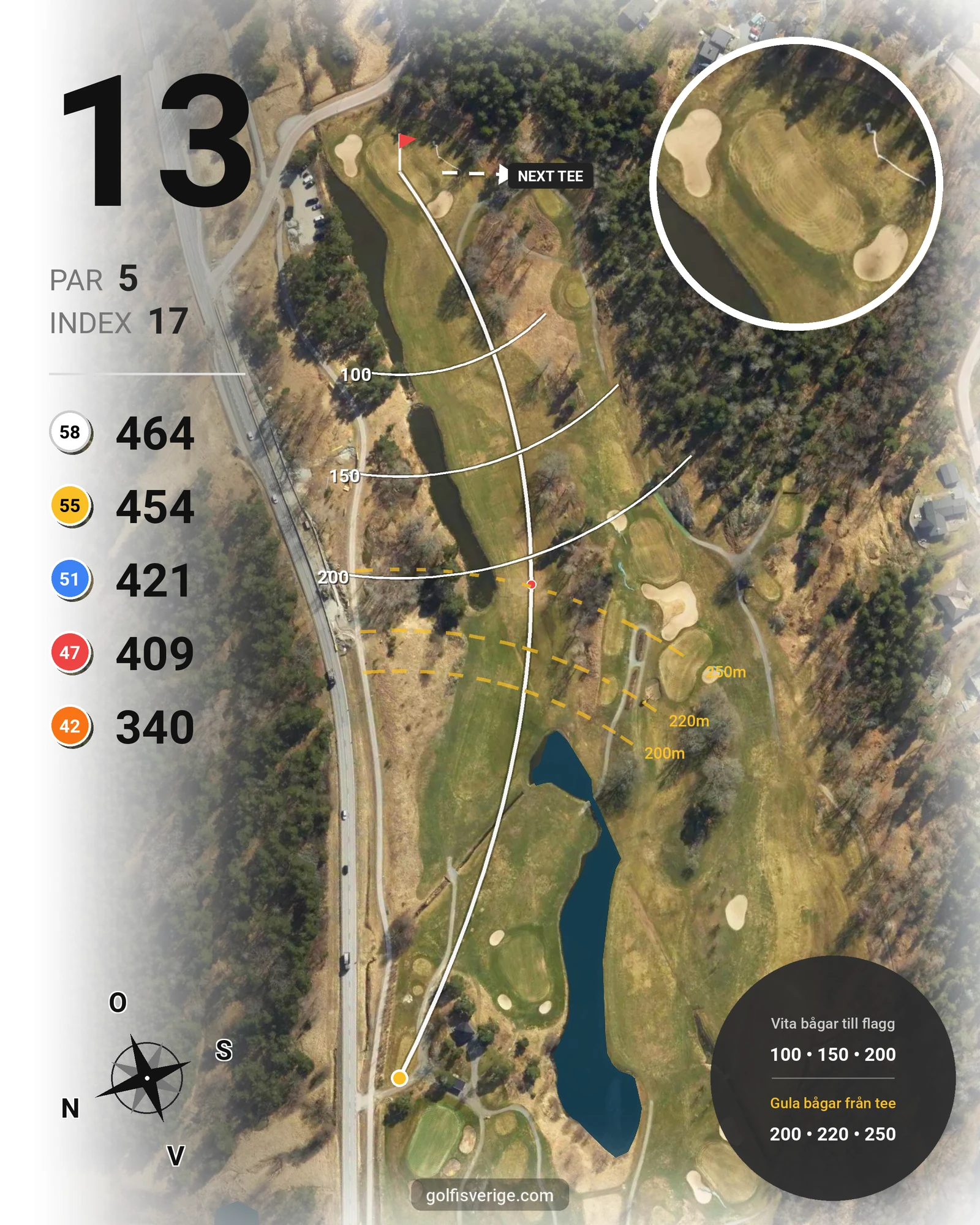 Banguide 18-hålsbanan på Wermdö Golf & Country Club - Hål 13 karta