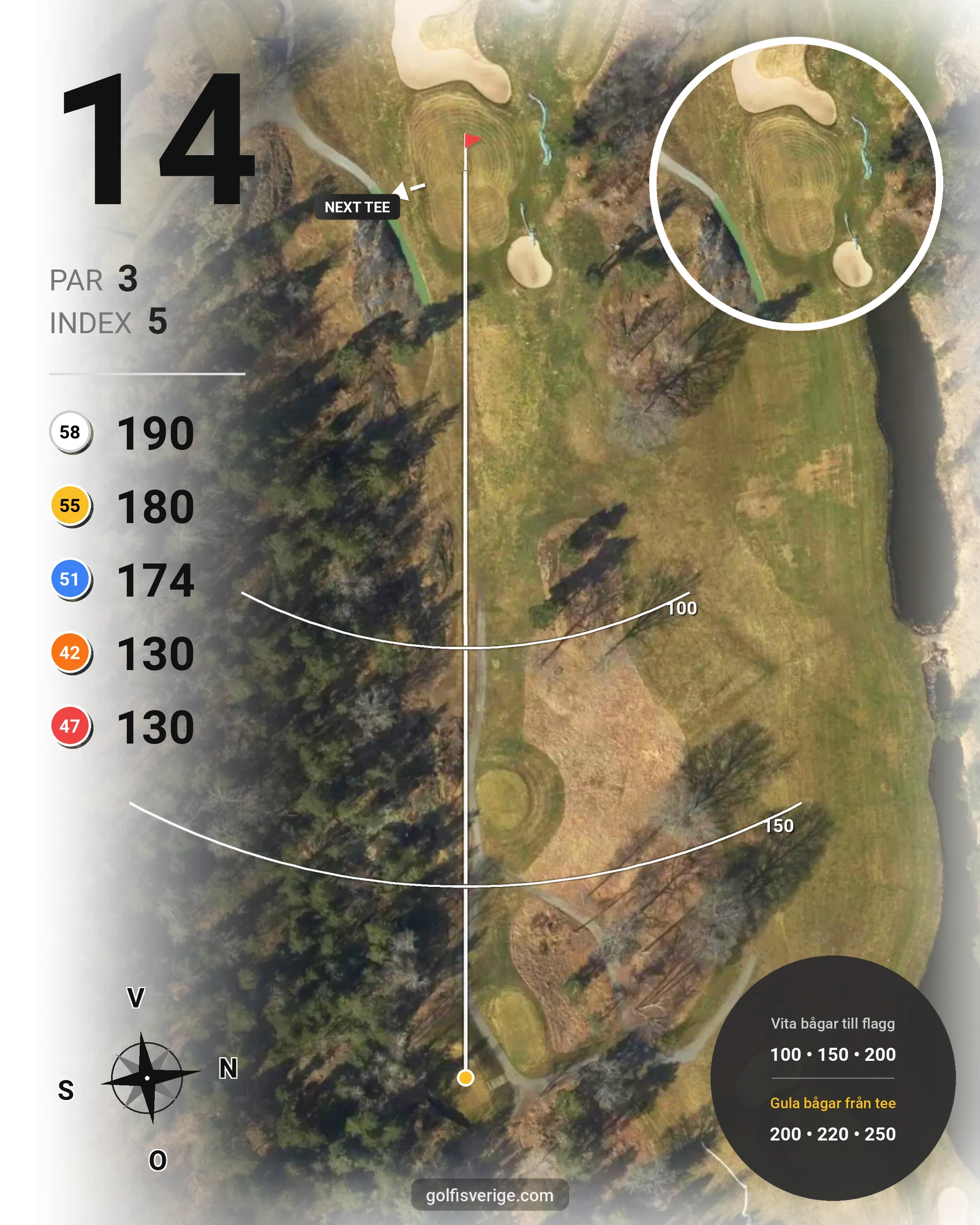 Banguide 18-hålsbanan på Wermdö Golf & Country Club - Hål 14 karta