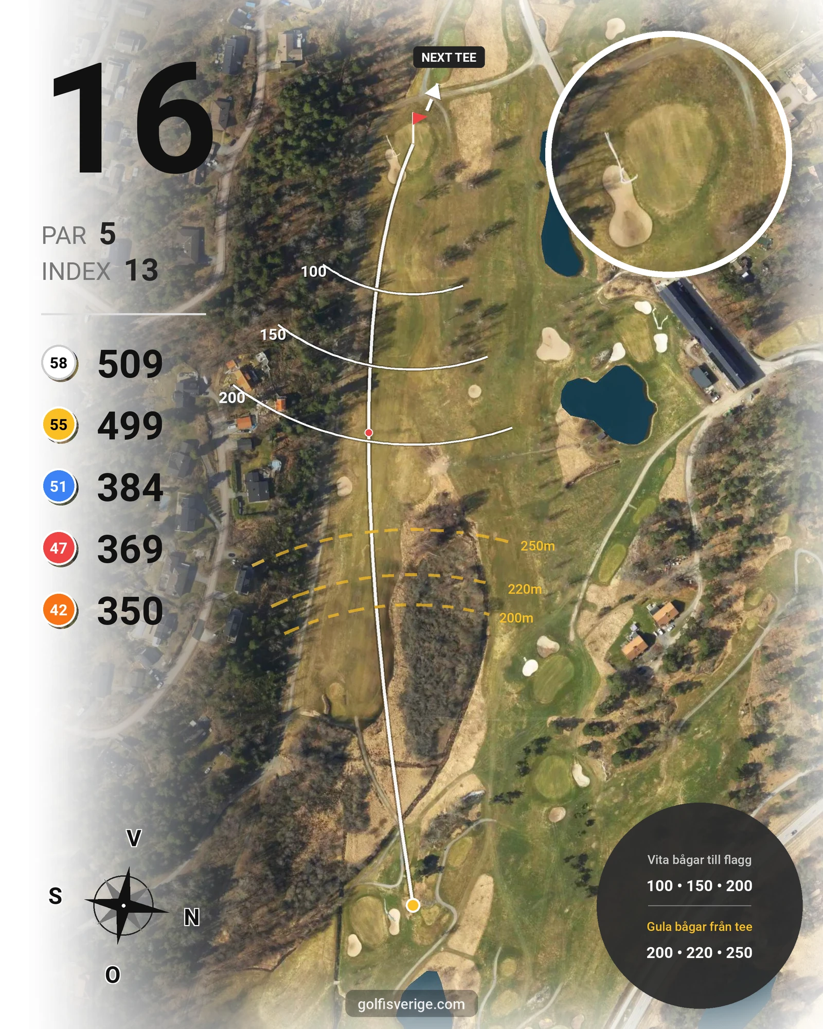 Banguide 18-hålsbanan på Wermdö Golf & Country Club - Hål 16 karta