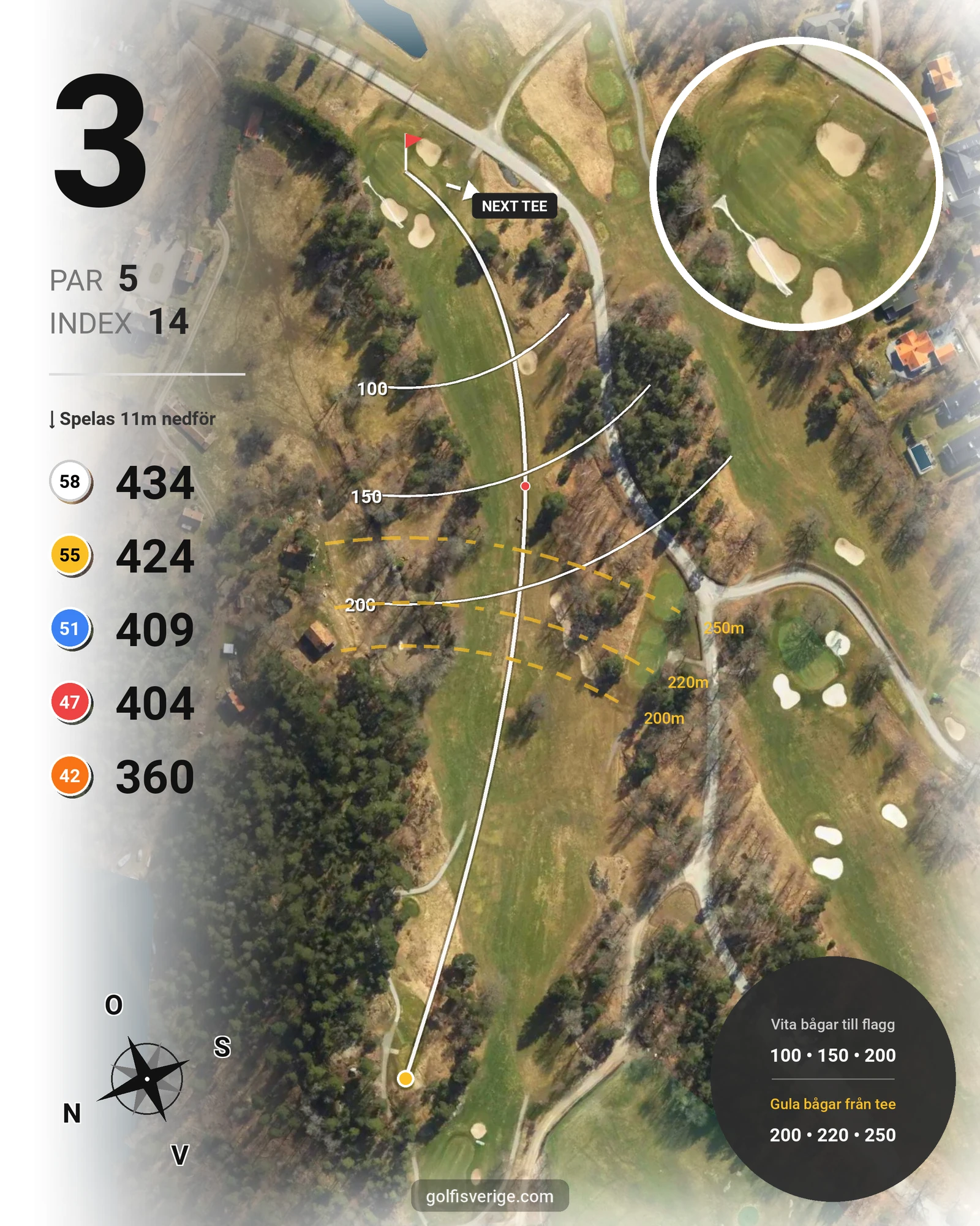 Banguide 18-hålsbanan på Wermdö Golf & Country Club - Hål 3 karta