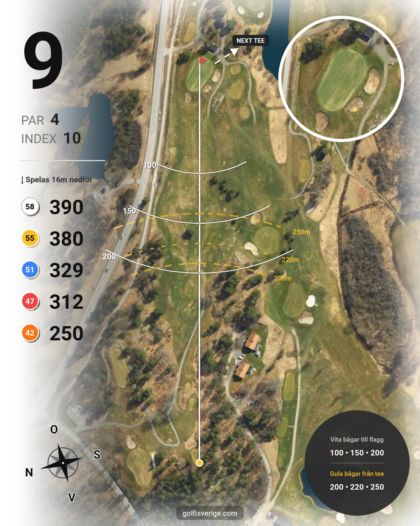Banguide 18-hålsbanan på Wermdö Golf & Country Club - Hål 9 karta