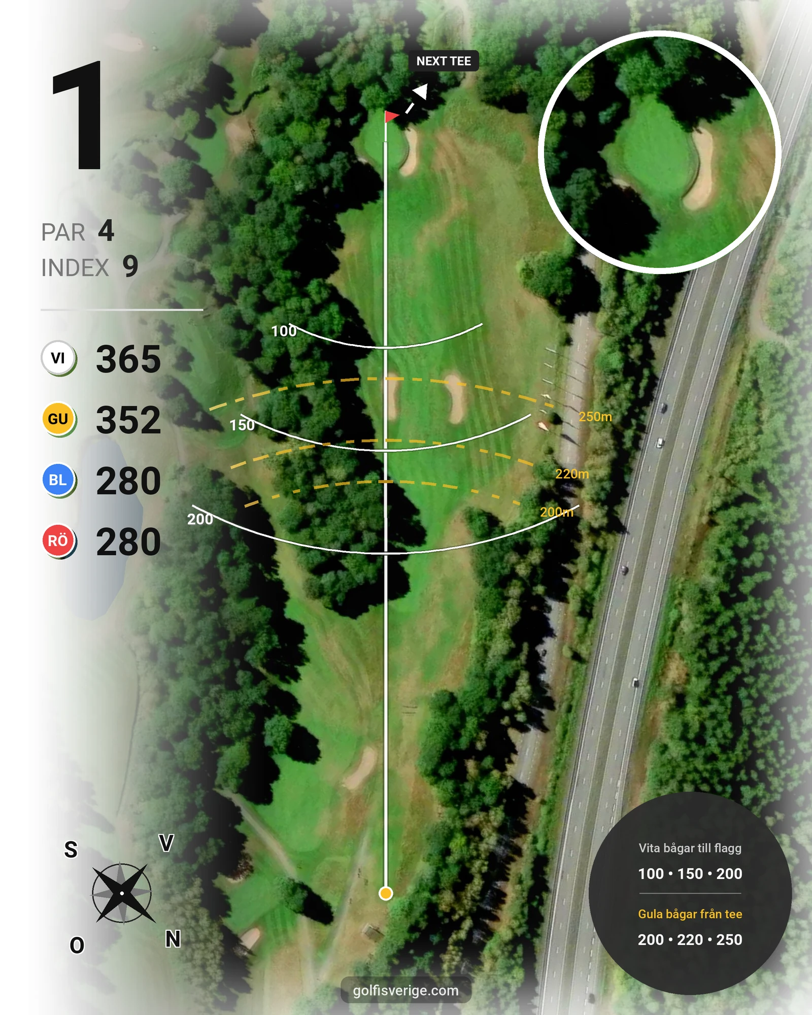 Banguide 18 hål på Woodlands Golf & Country Club - Hål 1 karta