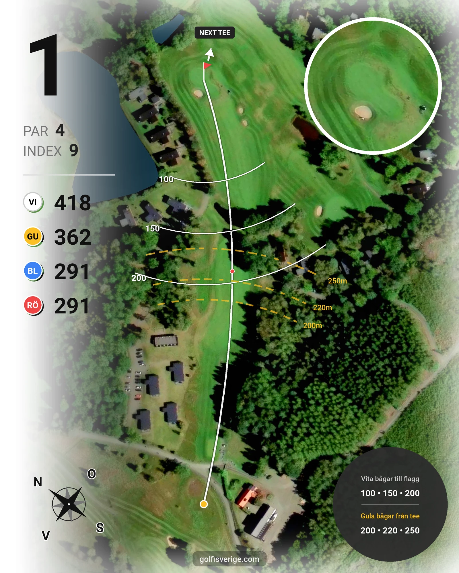 Banguide 18 hål på Woodlands Golf & Country Club - Hål 1 karta