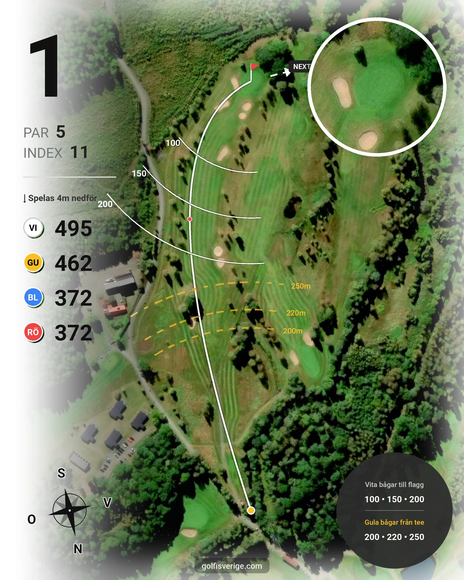 Banguide 9 hål på Woodlands Golf & Country Club - Hål 1 karta