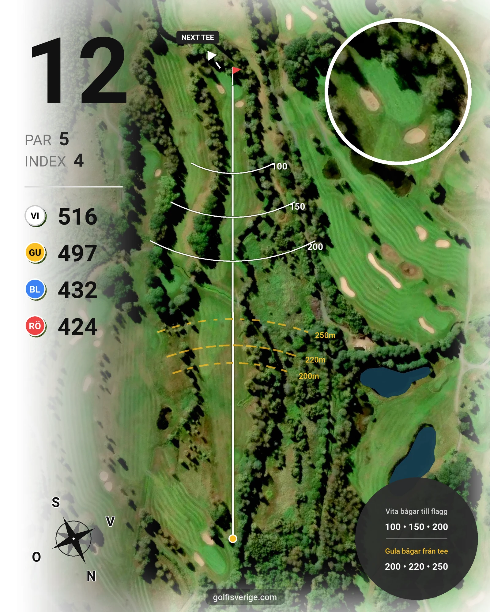Banguide 9 hål på Woodlands Golf & Country Club - Hål 12 karta