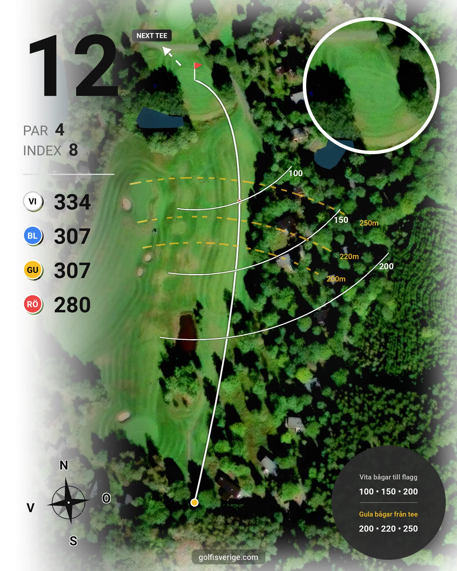 Banguide 9 hål på Woodlands Golf & Country Club - Hål 12 karta