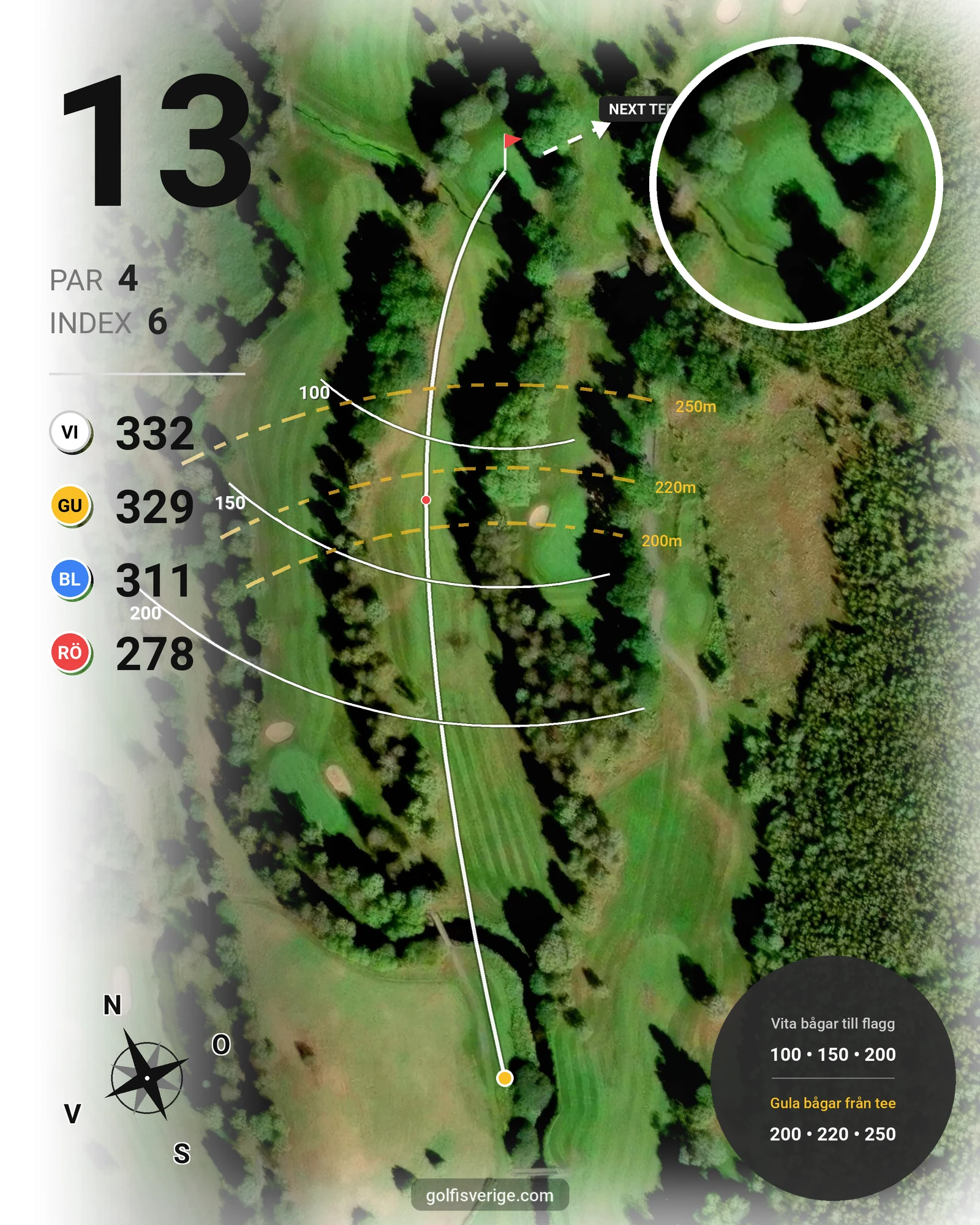 Banguide 9 hål på Woodlands Golf & Country Club - Hål 13 karta