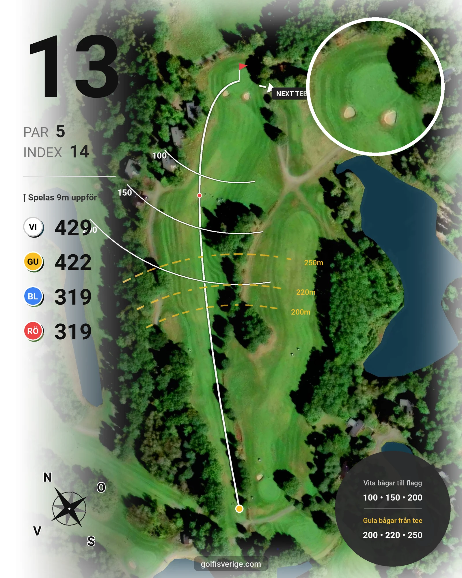 Banguide 9 hål på Woodlands Golf & Country Club - Hål 13 karta