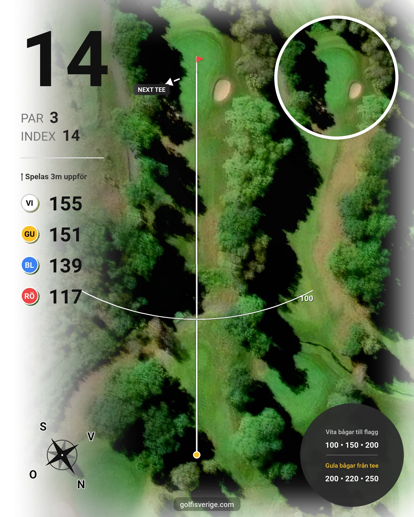 Banguide 9 hål på Woodlands Golf & Country Club - Hål 14 karta