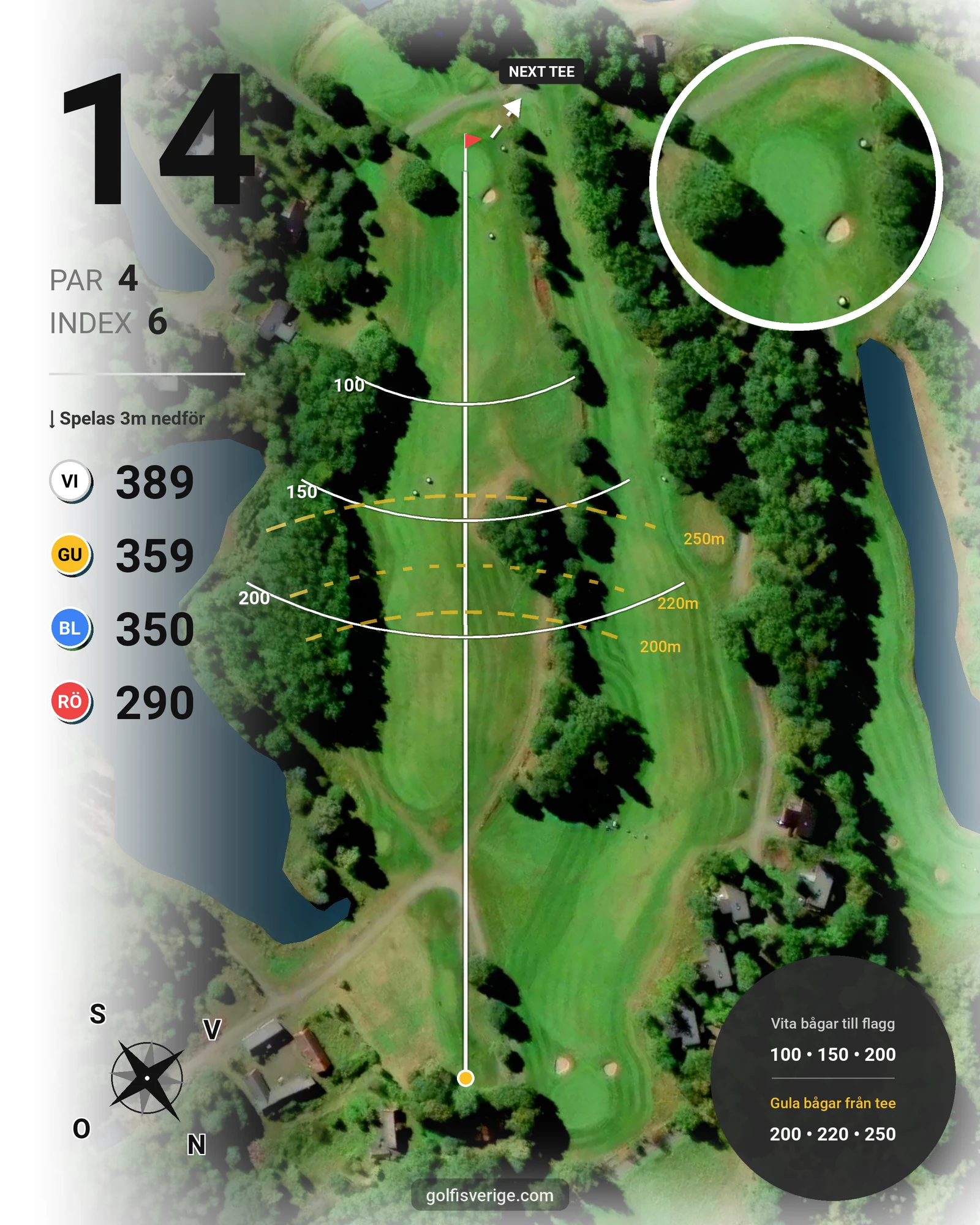 Banguide 9 hål på Woodlands Golf & Country Club - Hål 14 karta