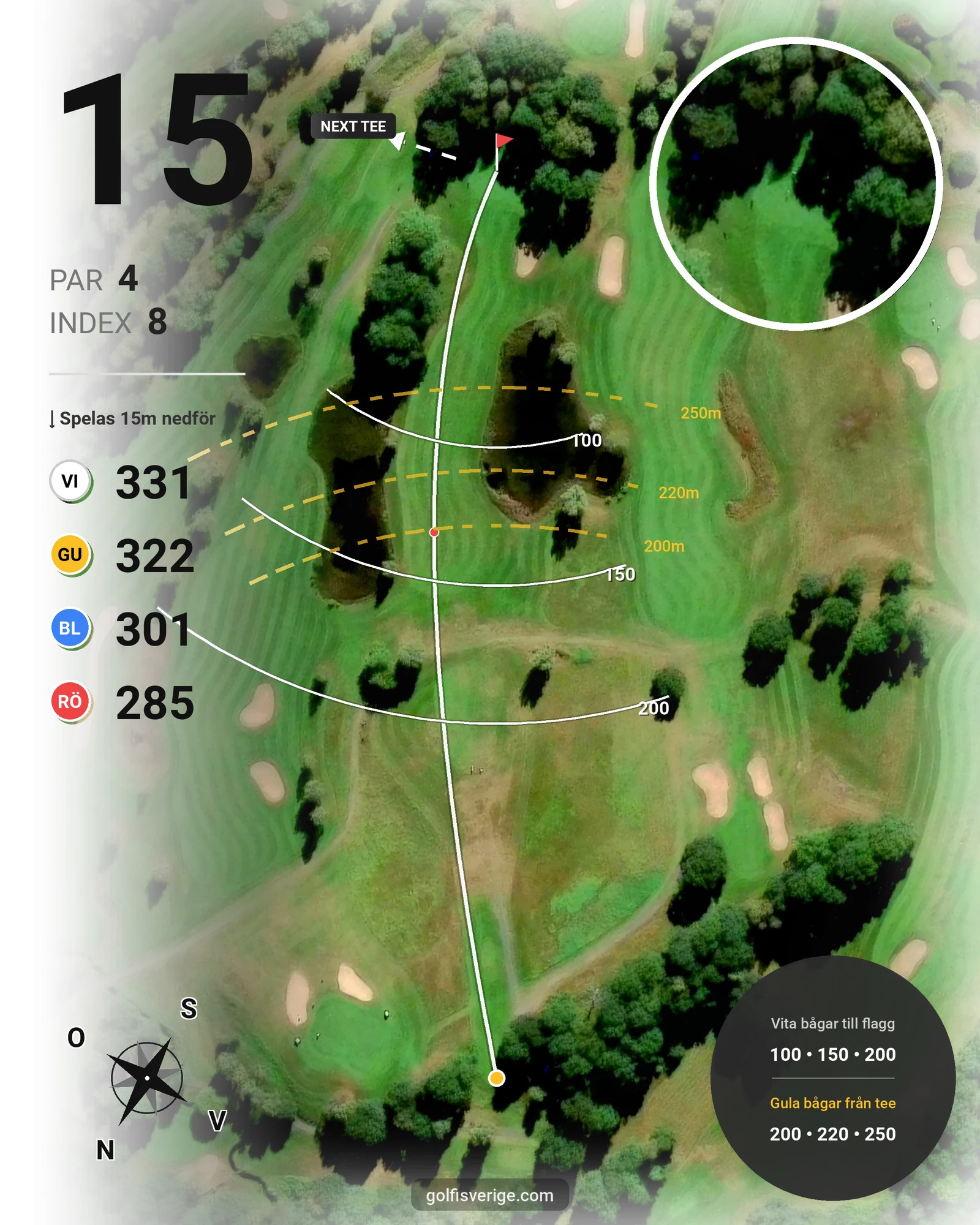 Banguide 18 hål på Woodlands Golf & Country Club - Hål 15 karta