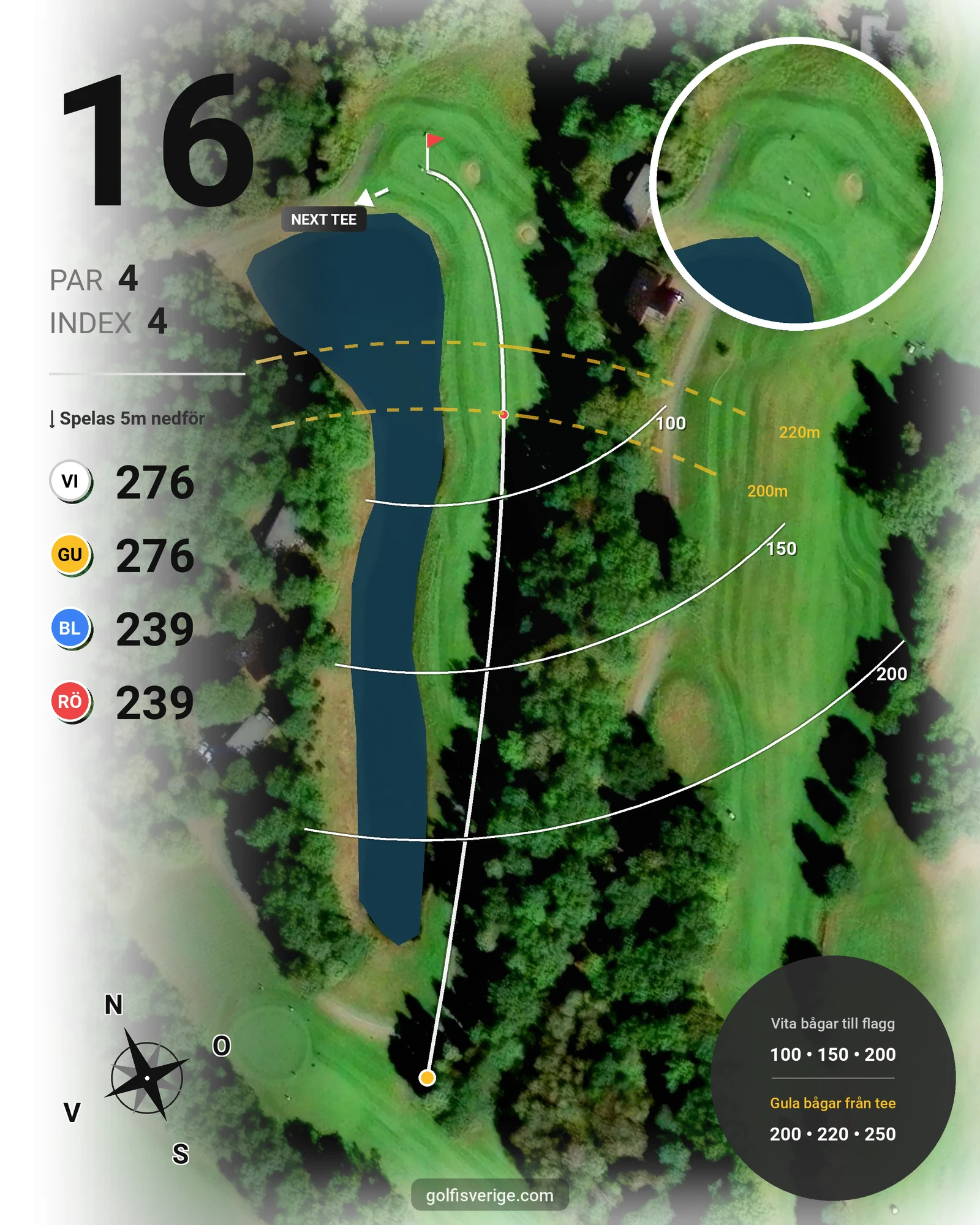 Banguide 9 hål på Woodlands Golf & Country Club - Hål 16 karta